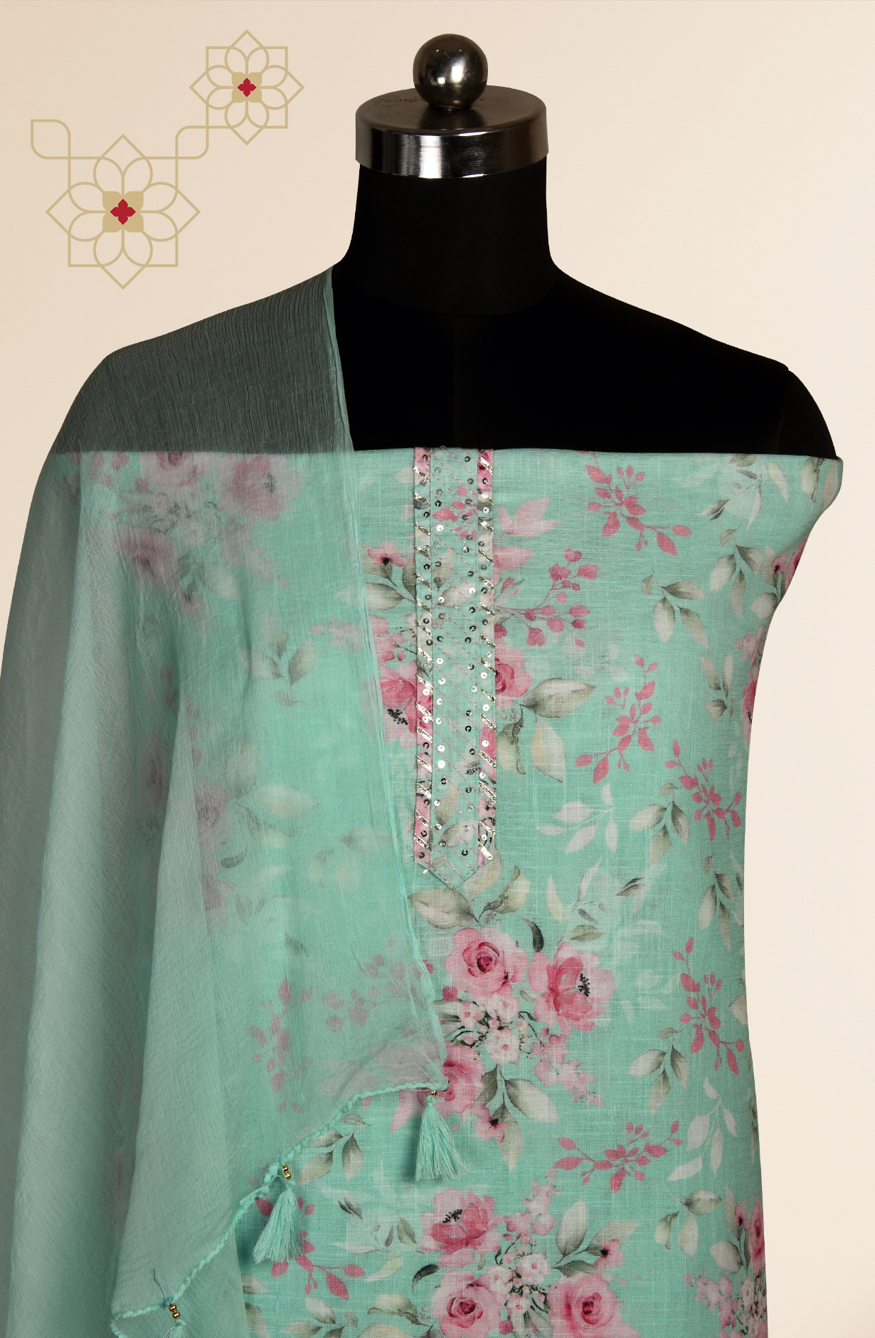 Sea Green Linen Digital Printed Salwar Suit with Chiffon Dupatta - 693-RVCJ7409