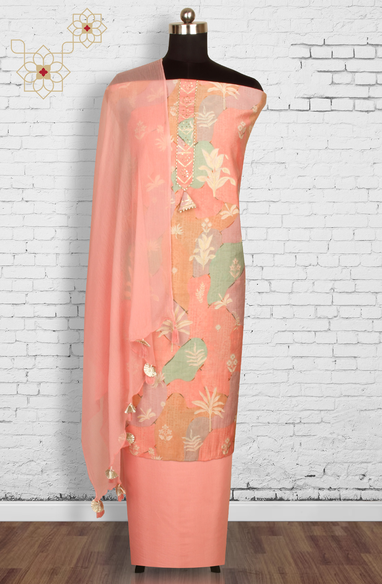 Peach Modal Salwar Suit with Chiffon Dupatta - 693-RVCJ7463A