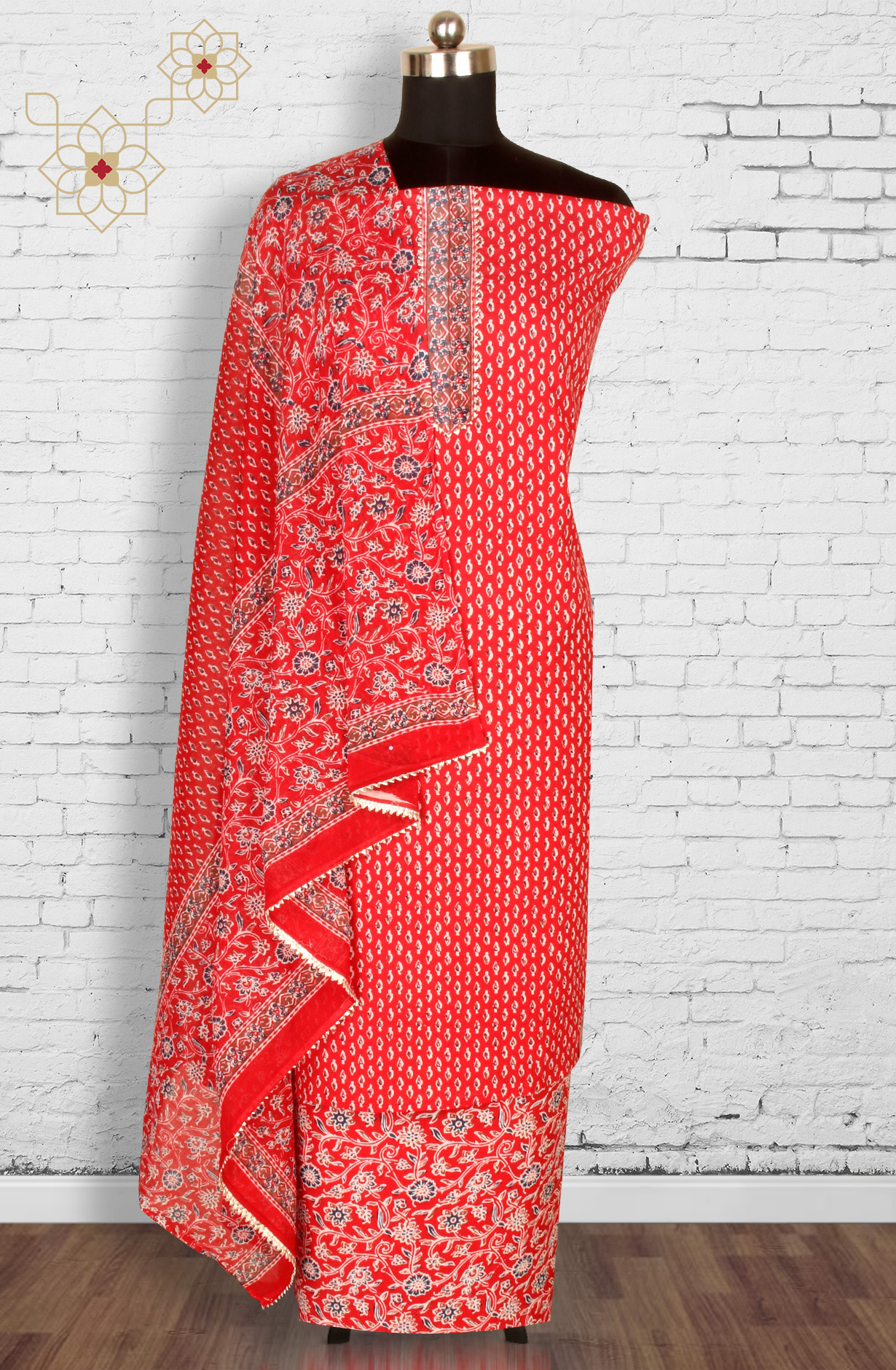 Red Cotton Unstitched Printed Salwar Dress Material - 693-RVCJ7475