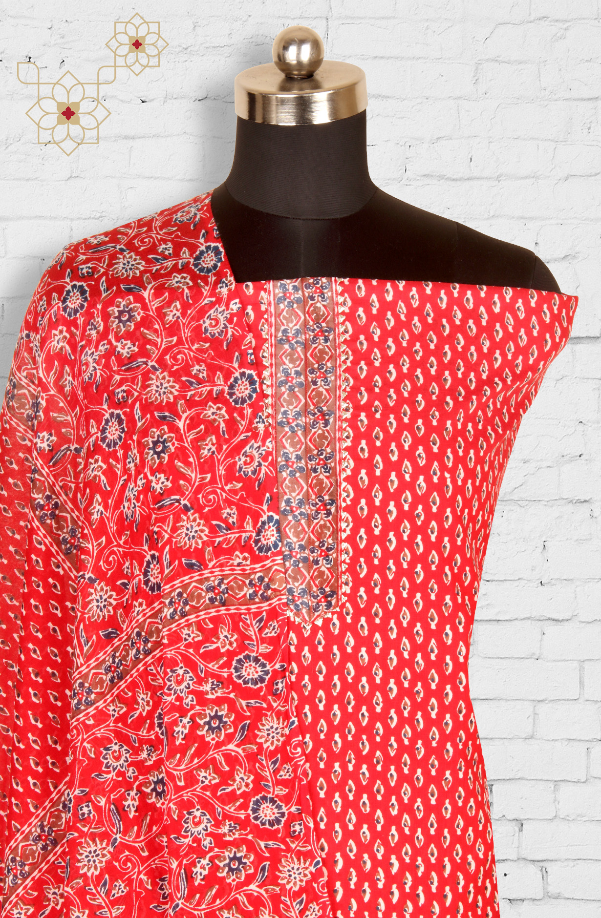 Red Cotton Unstitched Printed Salwar Dress Material - 693-RVCJ7475