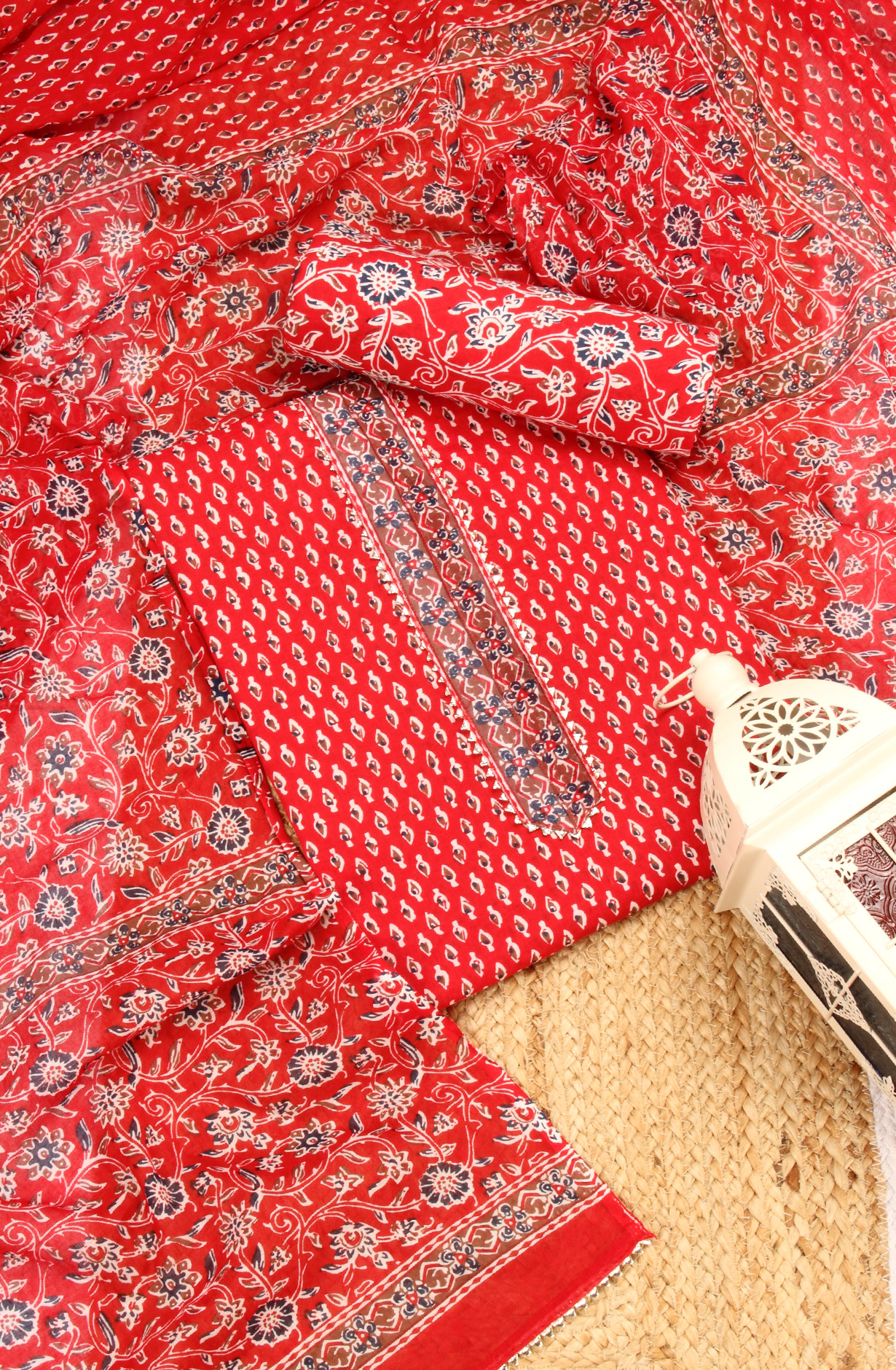 Red Cotton Unstitched Printed Salwar Dress Material - 693-RVCJ7475