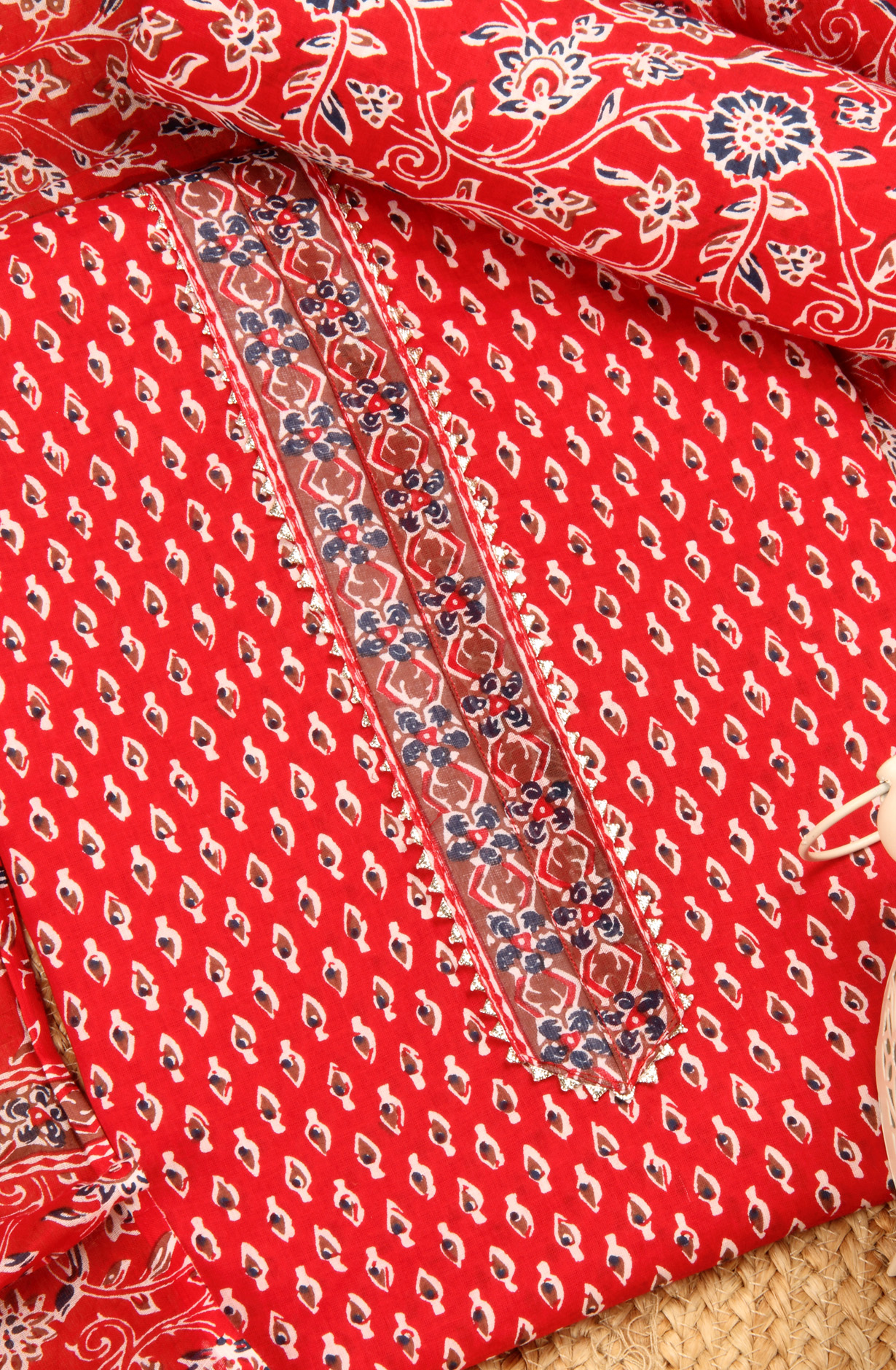 Red Cotton Unstitched Printed Salwar Dress Material - 693-RVCJ7475