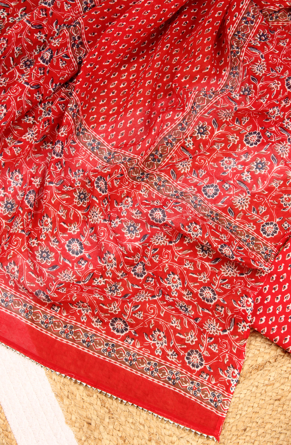 Red Cotton Unstitched Printed Salwar Dress Material - 693-RVCJ7475
