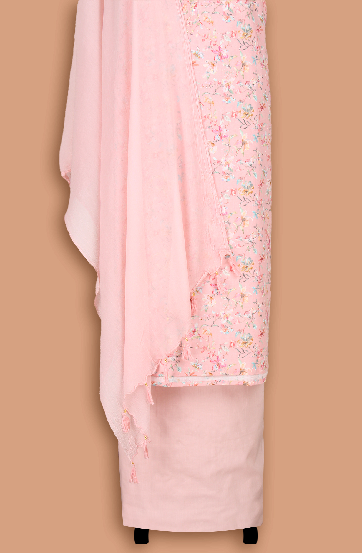 Peach Linen Unstitched Printed Suit with Chiffon Dupatta - 693-RVCJ7660