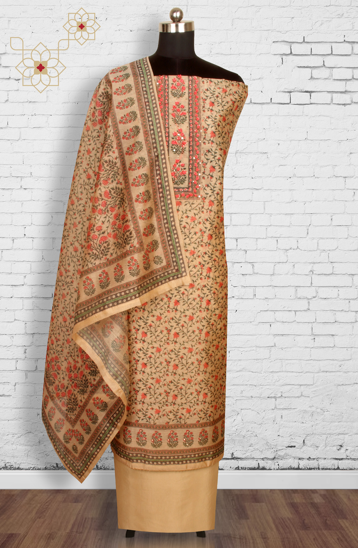Brown Beautiful Chanderi Salwar Kameez with Dupatta - 693-STD12002-2A