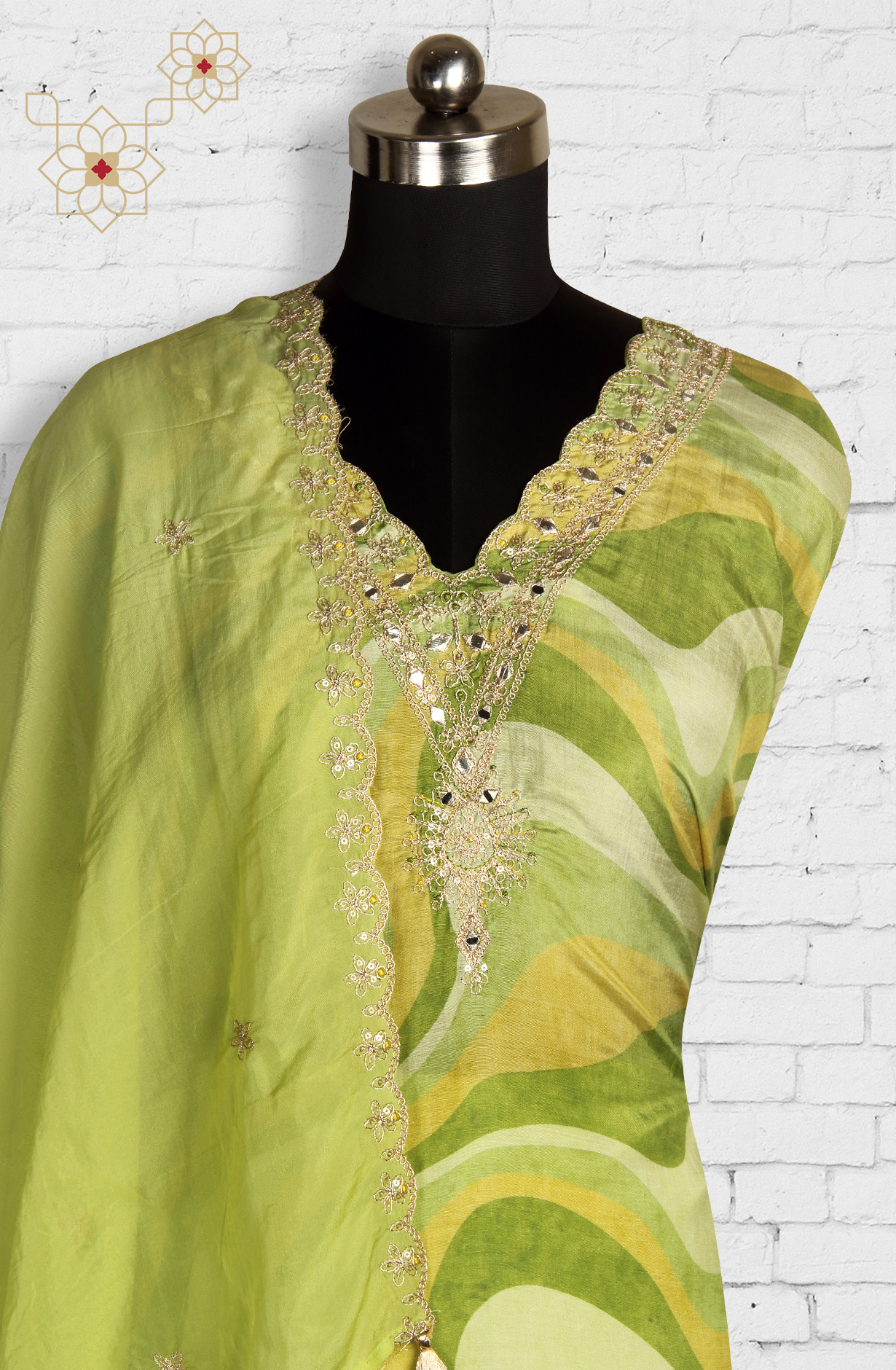 Parrot Green Beautiful Muslin Salwar Suit with Organza Dupatta - 693-SVA72031