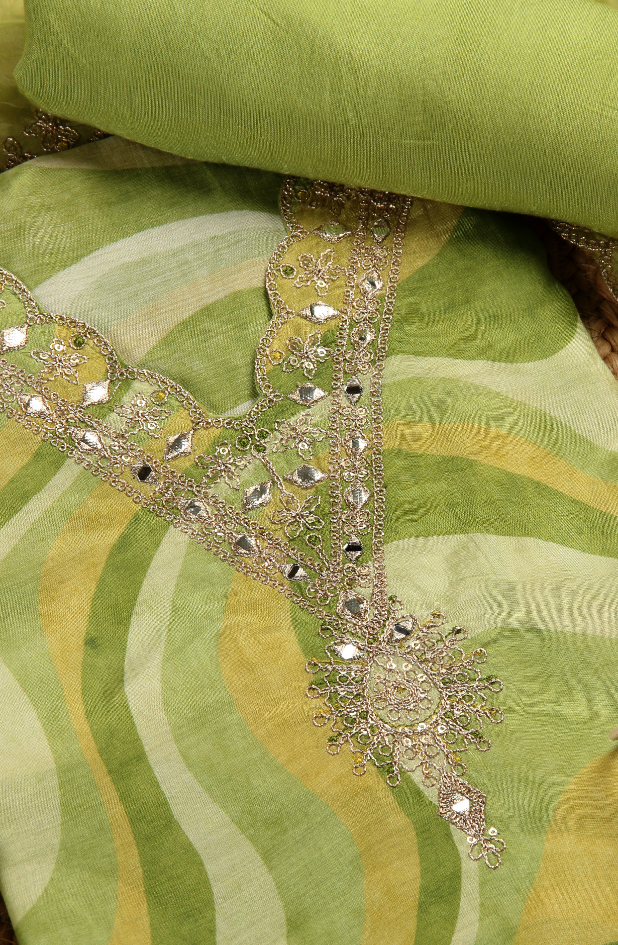 Parrot Green Beautiful Muslin Salwar Suit with Organza Dupatta - 693-SVA72031