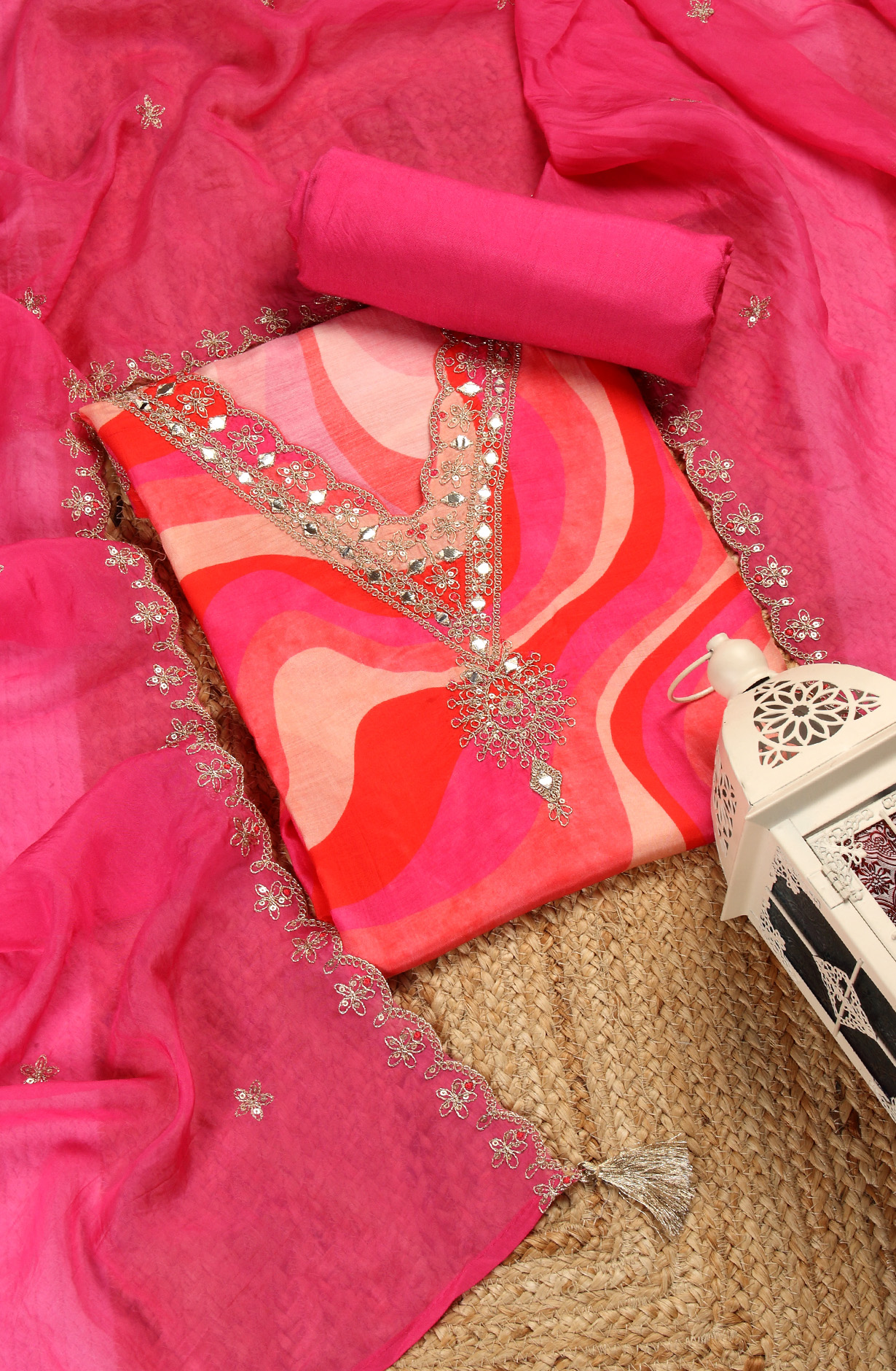 Pink Beautiful Muslin Salwar Suit with Organza Dupatta - 693-SVA72031A