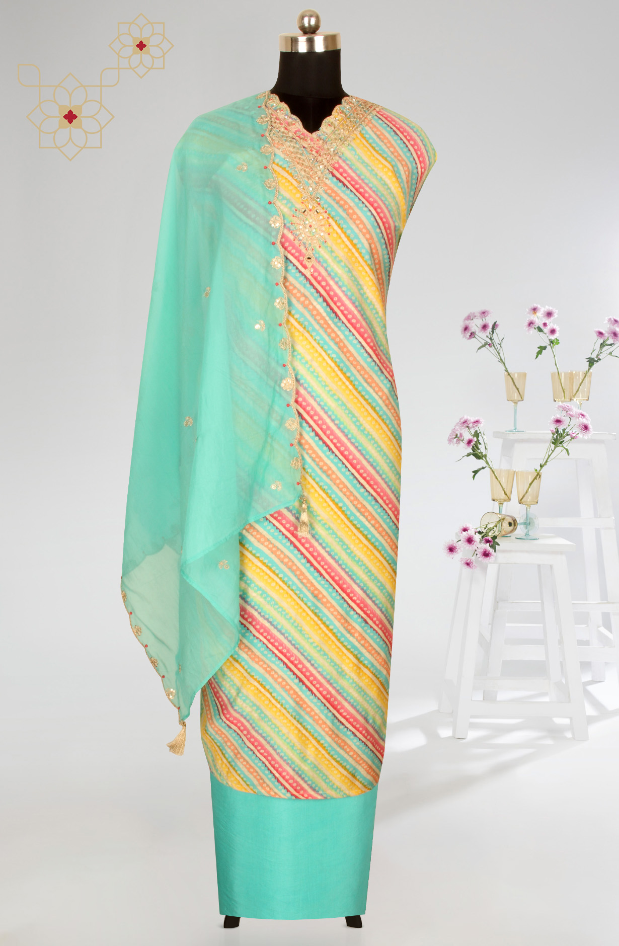 Multi-coloured Beautiful Modal Salwar Kameez with Organza Dupatta - 693-SVA72038