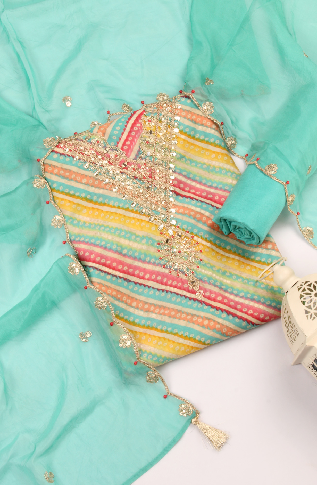 Multi-coloured Beautiful Modal Salwar Kameez with Organza Dupatta - 693-SVA72038