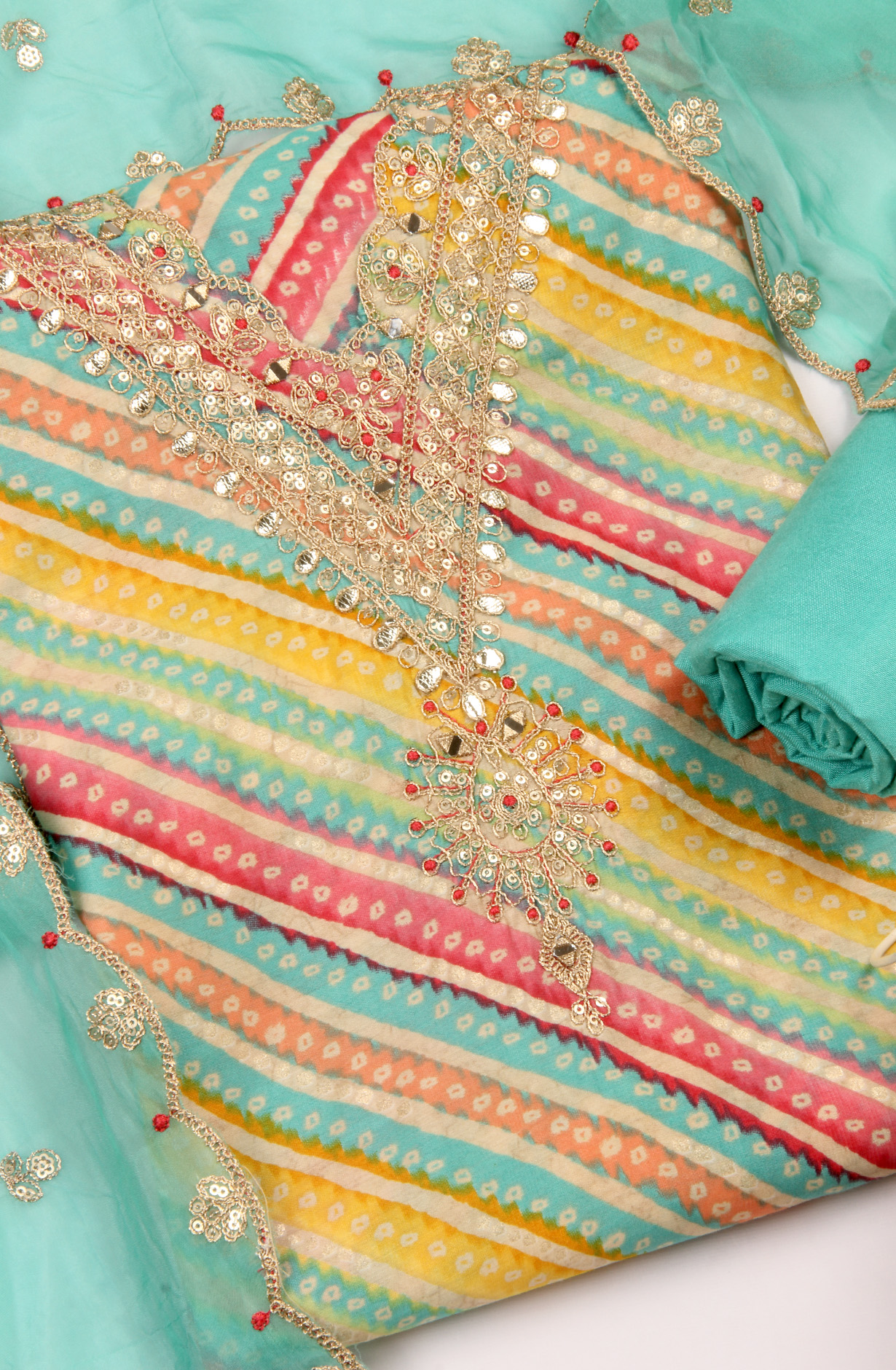 Multi-coloured Beautiful Modal Salwar Kameez with Organza Dupatta - 693-SVA72038