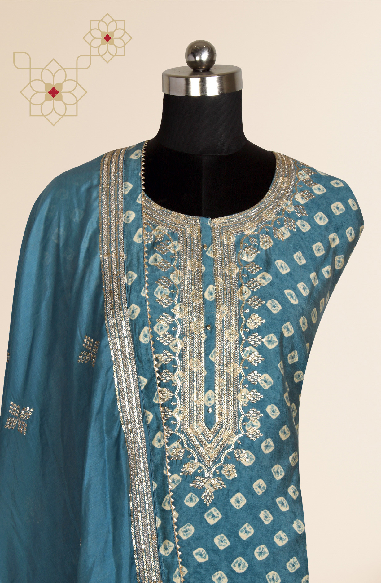 Teal Modal Printed Salwar Suit-sets - 693-TCA16015