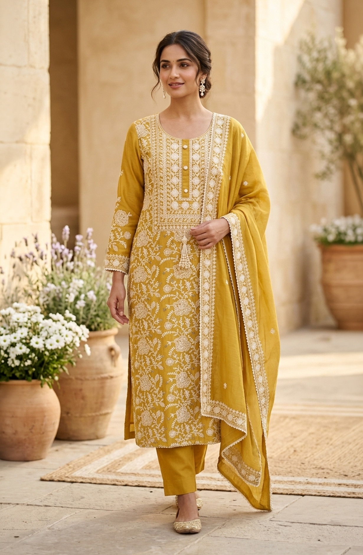 Mustard Mul Chanderi Unstitched Beautiful Suit Set with Dupatta -  824-2514