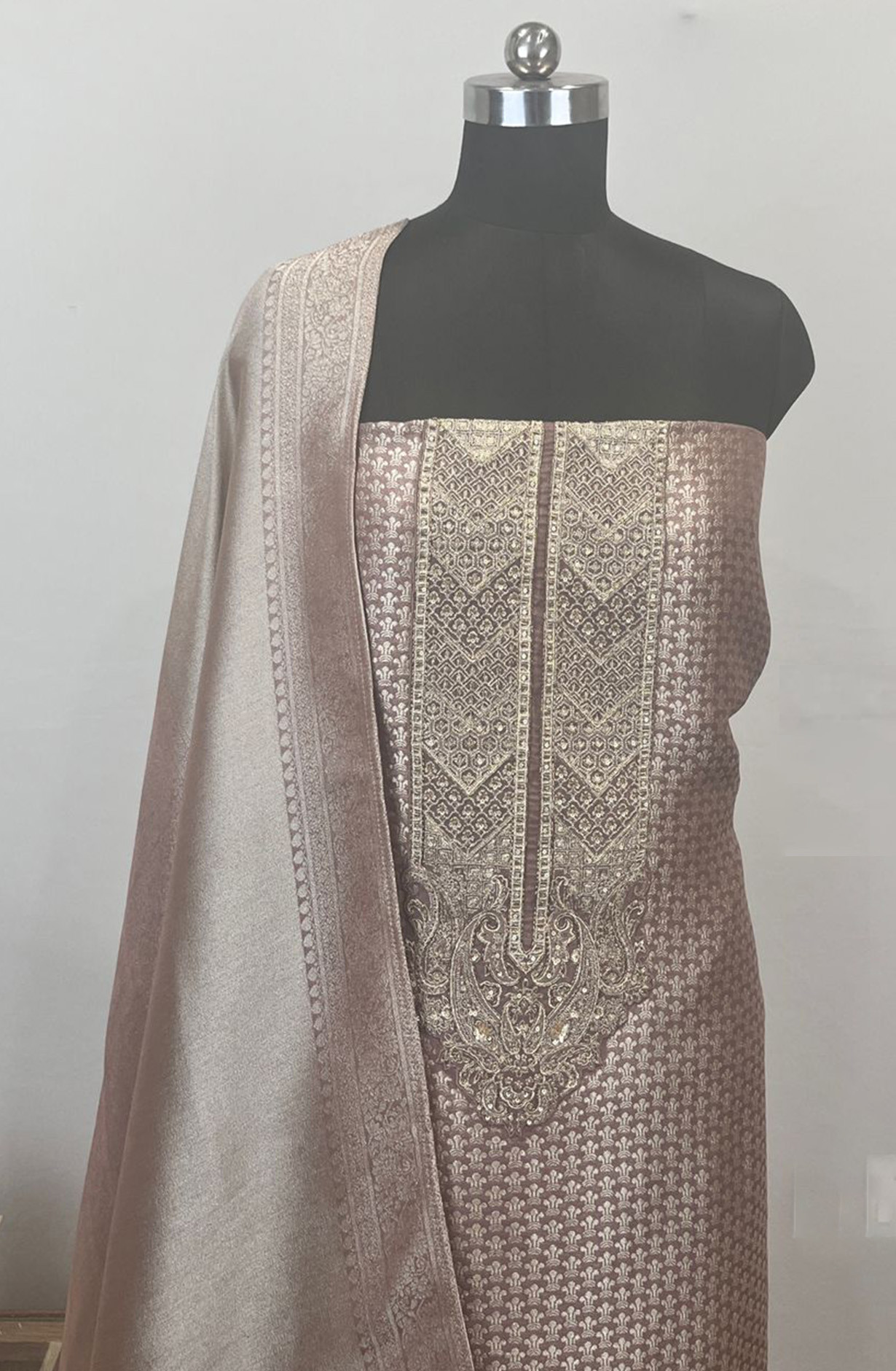 Mauve Brocade Suit Set with Silk Dupatta - USPSLK1301-7A