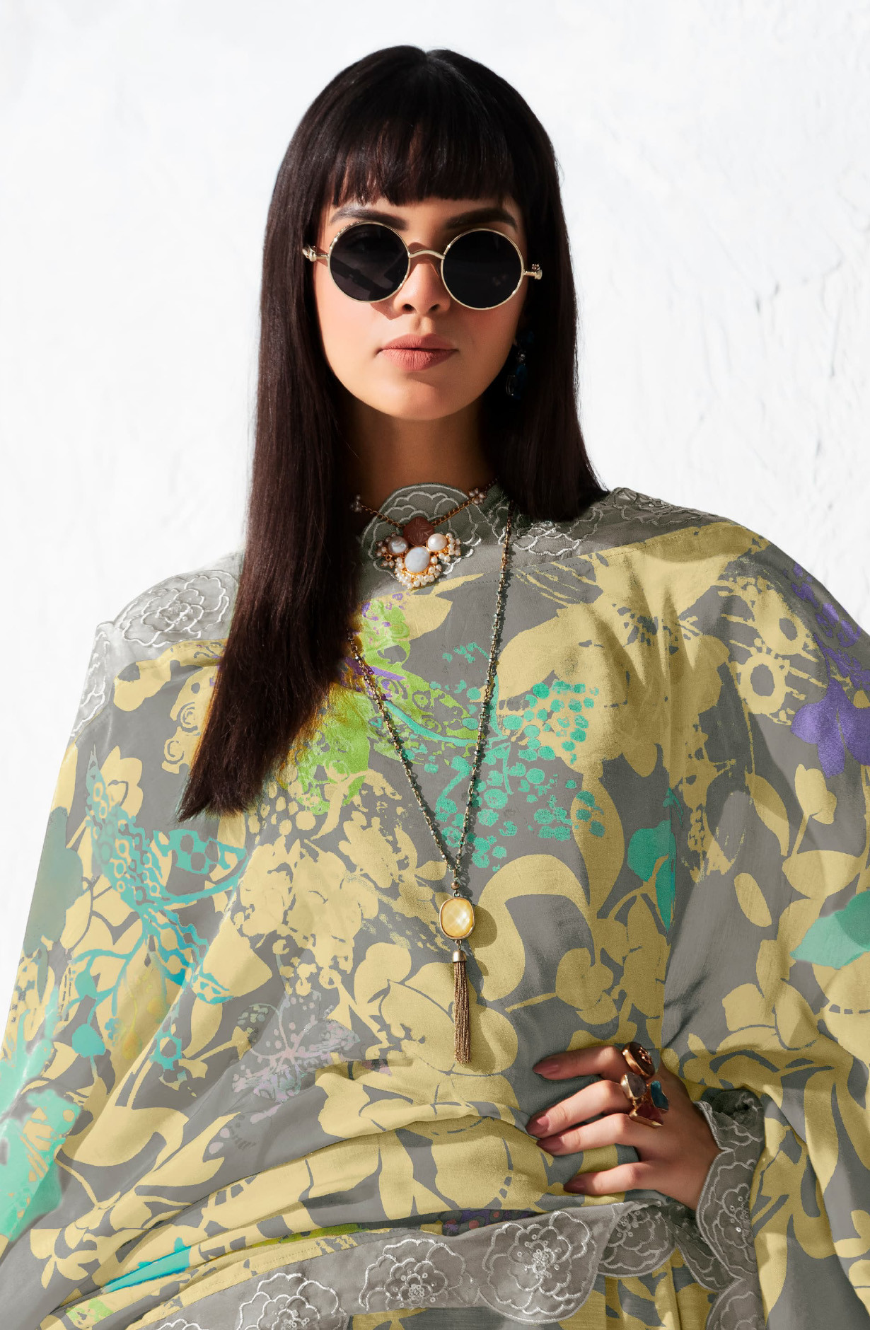 Grey Pure Muslin Suit set with Dupatta- ICO9765