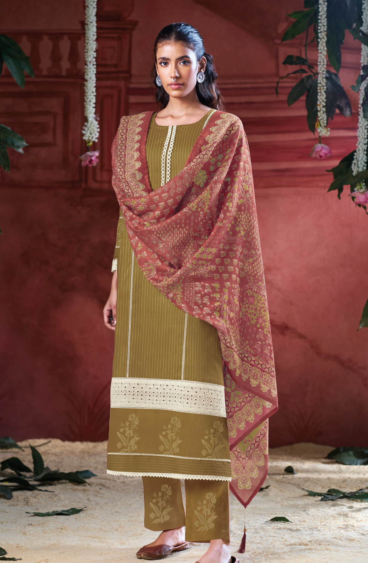 Mehndi Cotton Beautiful Suit Set with Dupatta- MIR10327