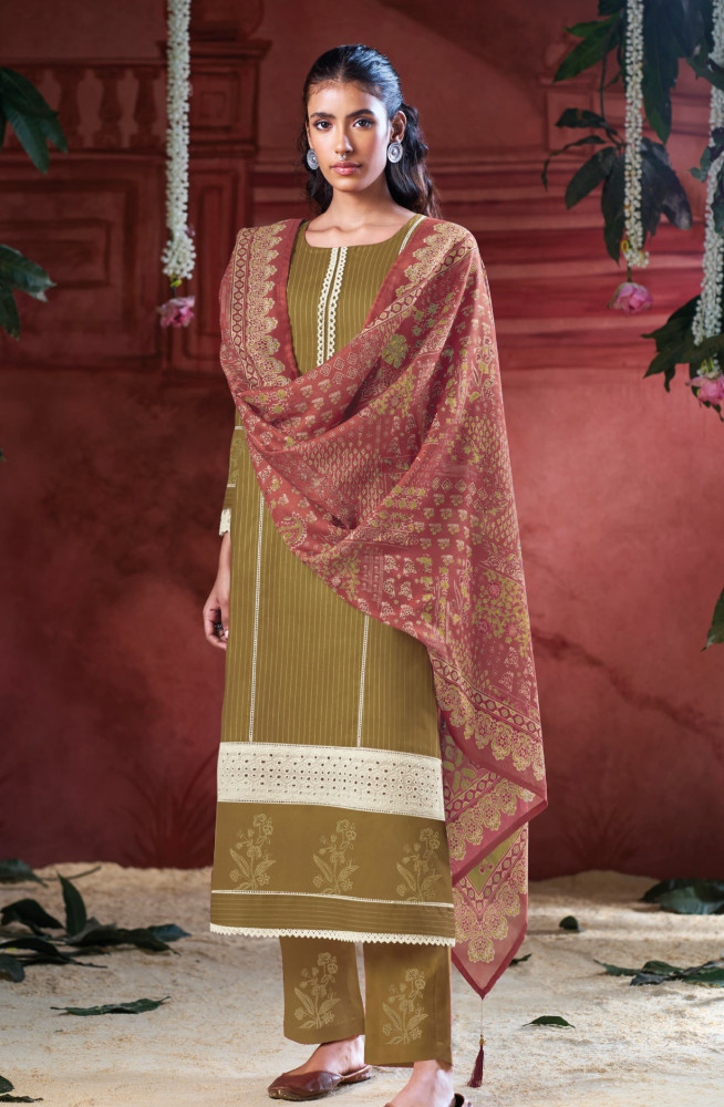 Image of Mehndi Cotton Beautiful Suit Set with Dupatta- MIR10327