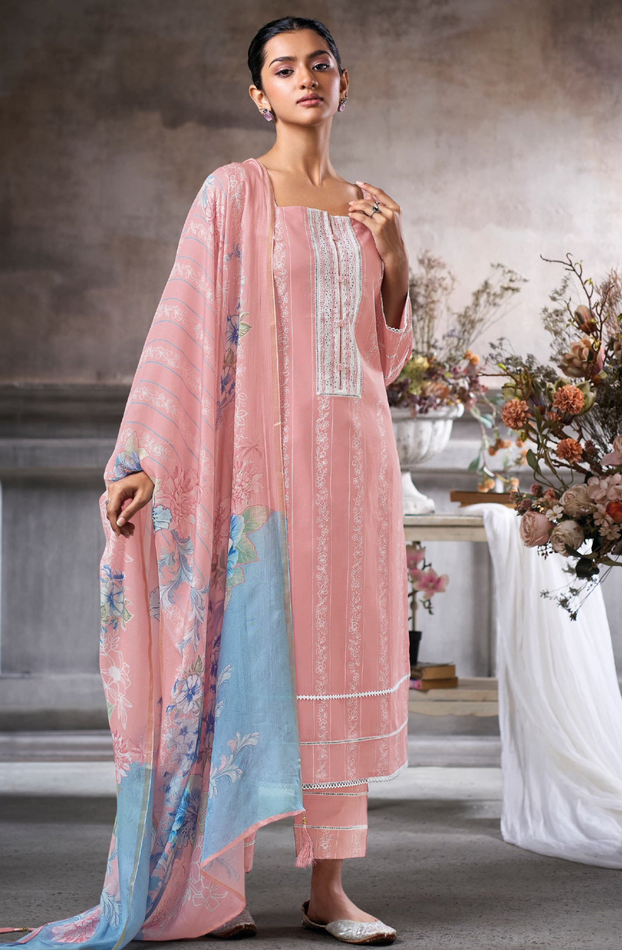 Pink Cotton Beautiful Suit Set with Dupatta- VAA10353