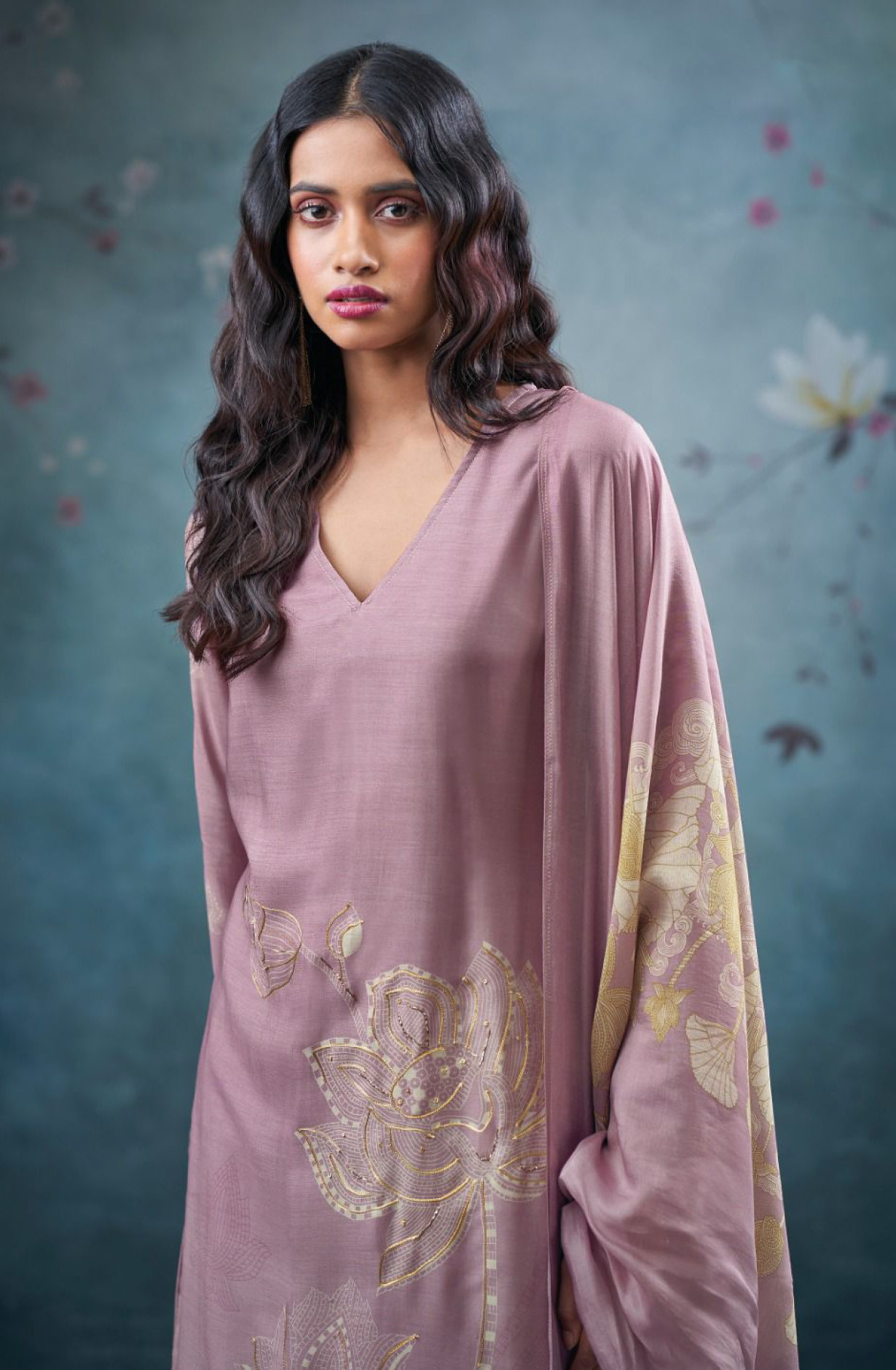 Purple Pure bemberg silk Suit Set with Dupatta- QIR3665D