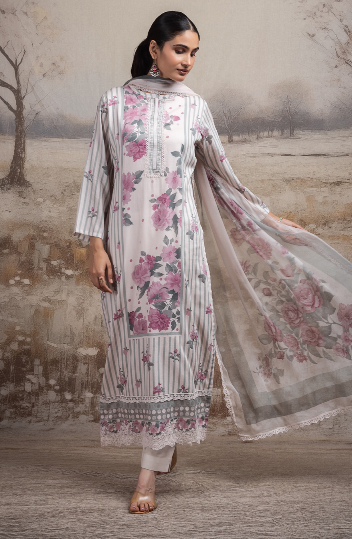 Wine cotton Unstitched Suit Set with Dupatta - RISNT117C