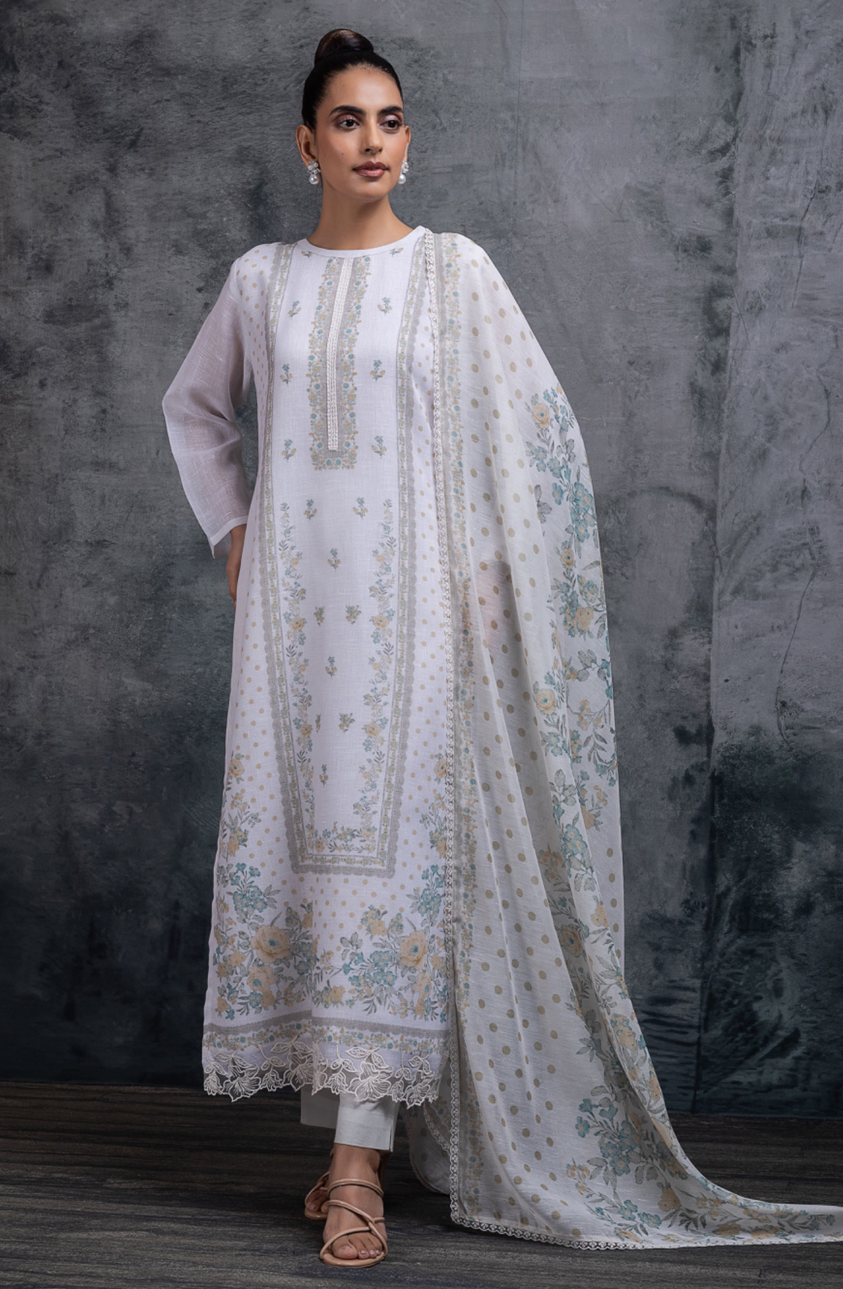 Yellow Linen Digital Printed Unstitched Suit Set with Dupatta - RUANSP115B