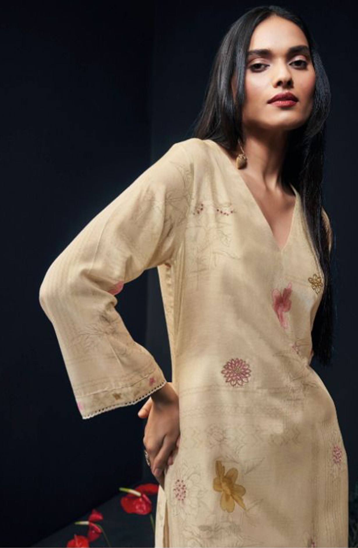 Beige Silk Suit set with Dupatta- ZAN1689