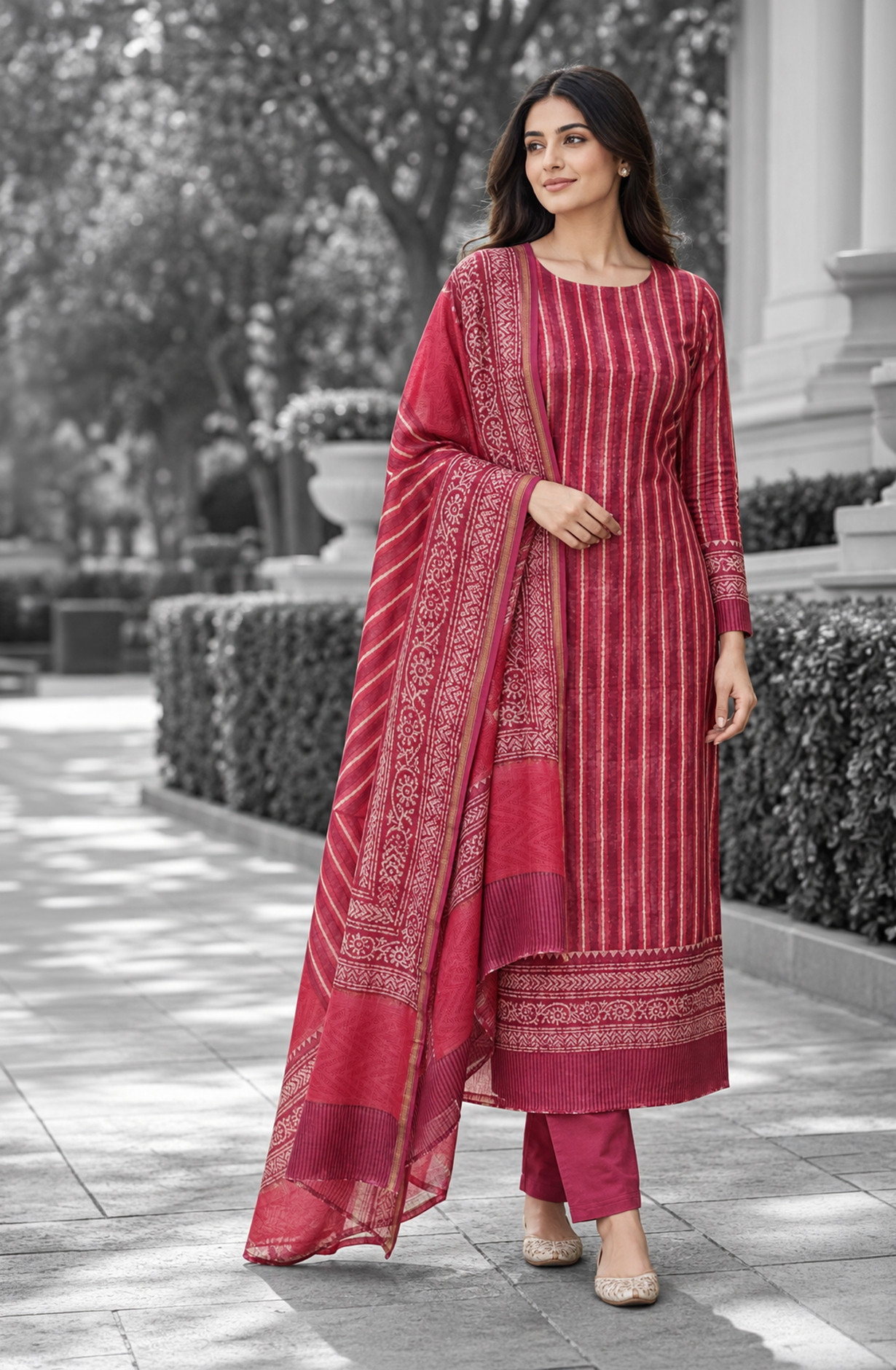 Pink Maheshwari Unstitched Suit-Set with Dupatta - 811-S151-445-138A
