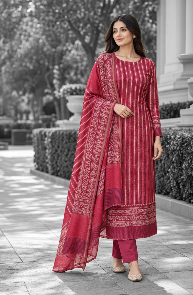 Image of Pink Maheshwari Unstitched Suit-Set with Dupatta - 811-S151-445-138A