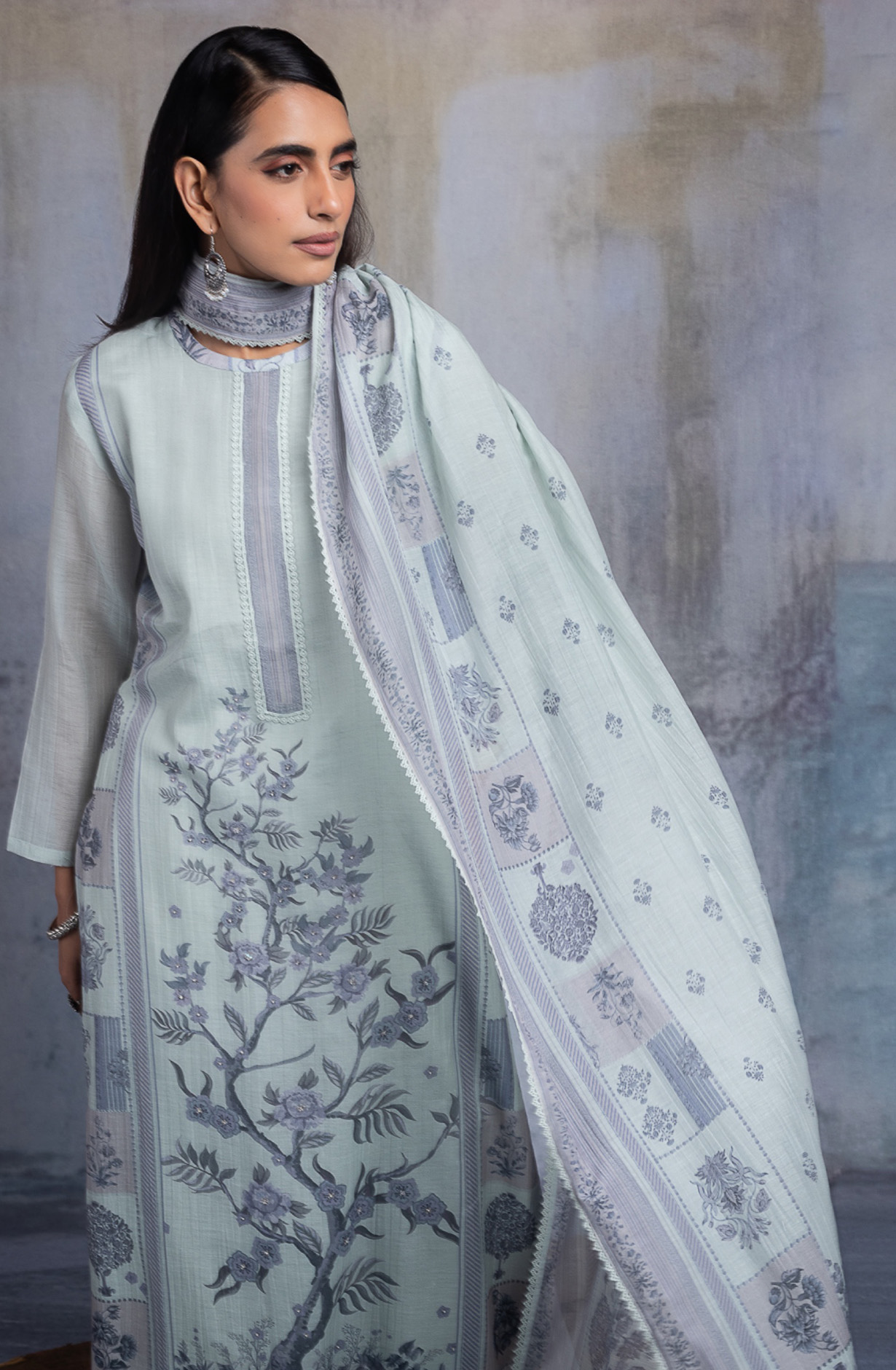 Green Pure mulchanderi Unstitched Suit Set with Dupatta - SHAKNT119A