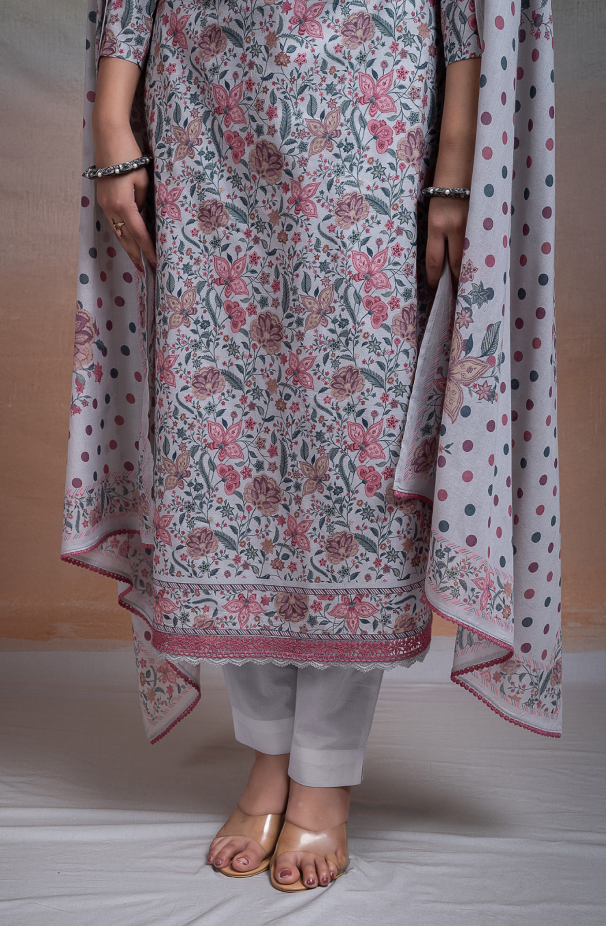 Grey Pure cotton lawn Unstitched Suit Set with Dupatta - TEENT167A