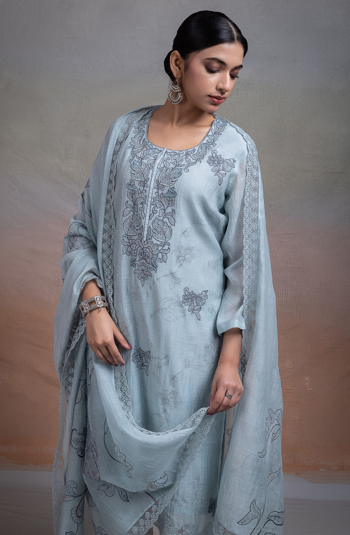 Firozee Pure banarasi mul chanderi Suit Set with Dupatta - TOPNSP157C