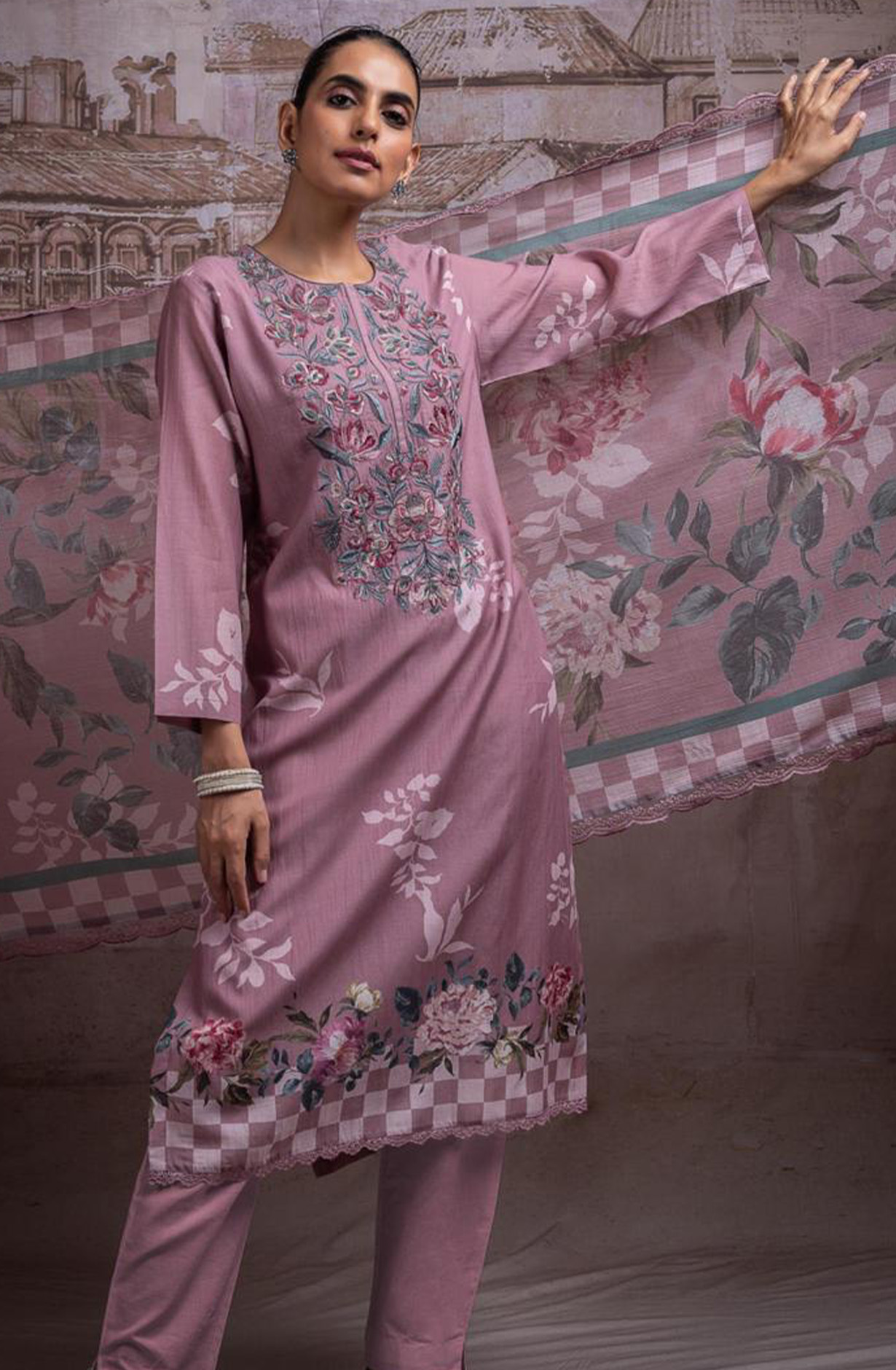 Mauve Pure Mul Chanderi Beautiful Suit Set with Dupatta - NAYNT206B