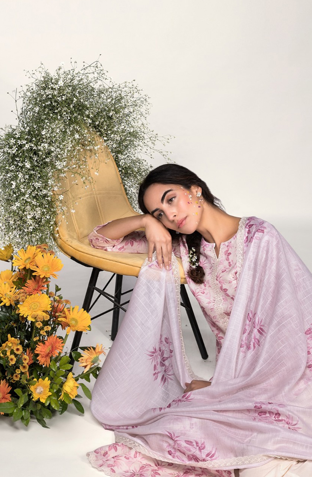 Pink Linen Digital Printed beautiful Suit Set with Dupatta - MOG9981B