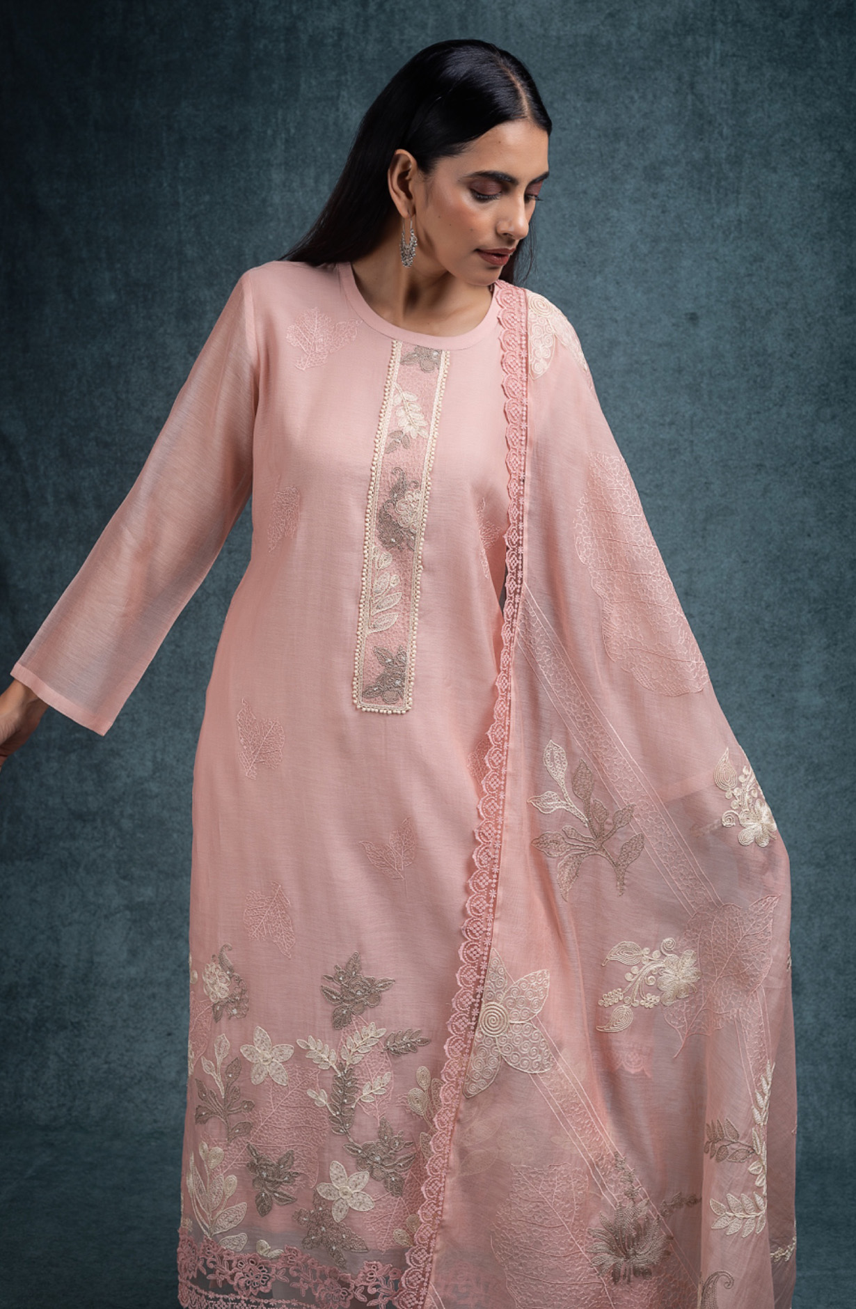 Peach Pure banarasi mul chanderi beautiful Suit Set with Dupatta - SHANT158A