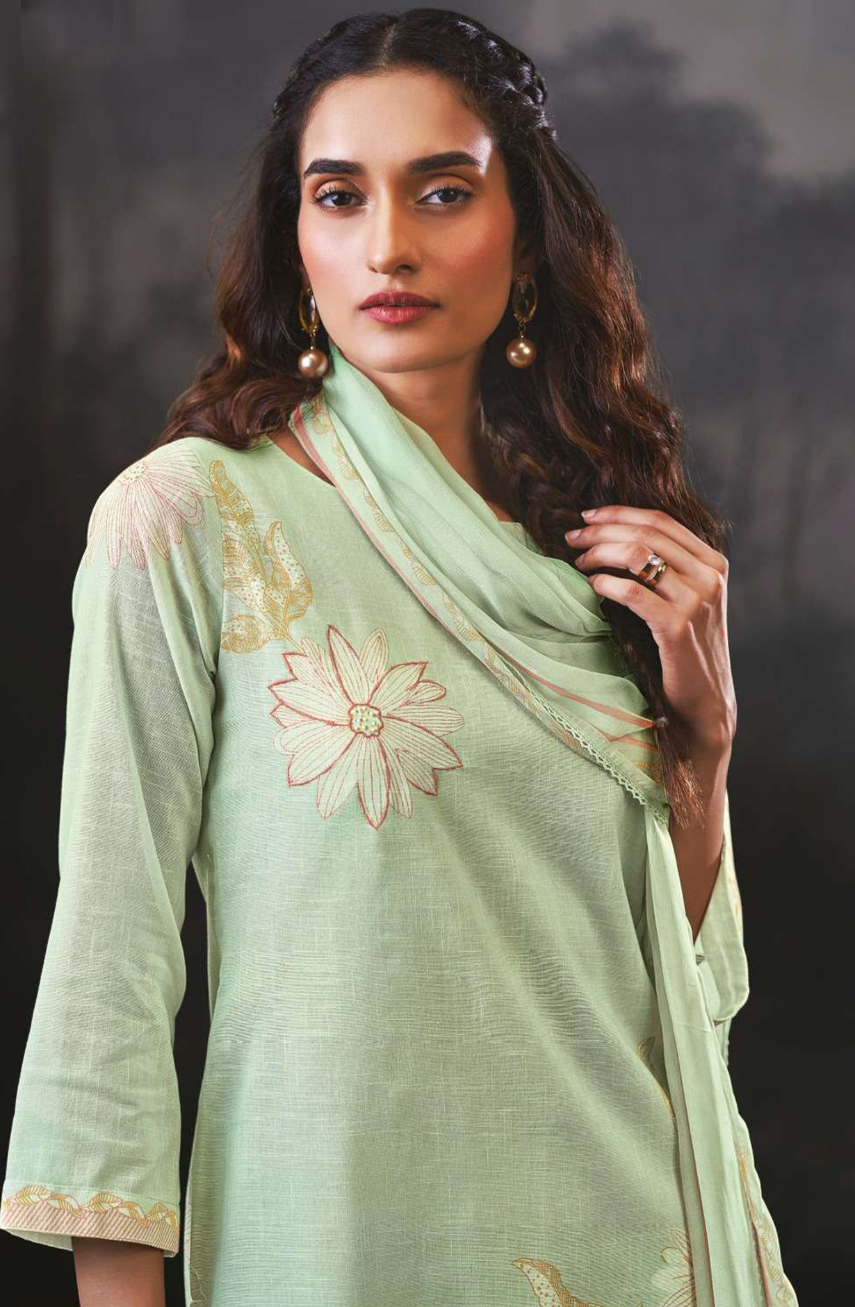 Pista premium cotton linen Unstitched Suit Set with Dupatta - ALVS4507B