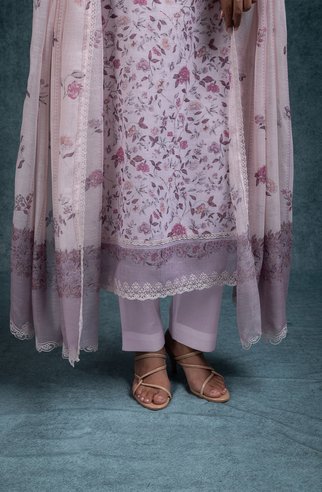 Pink Linen beautiful Suit Set with Dupatta - INRNSP107B