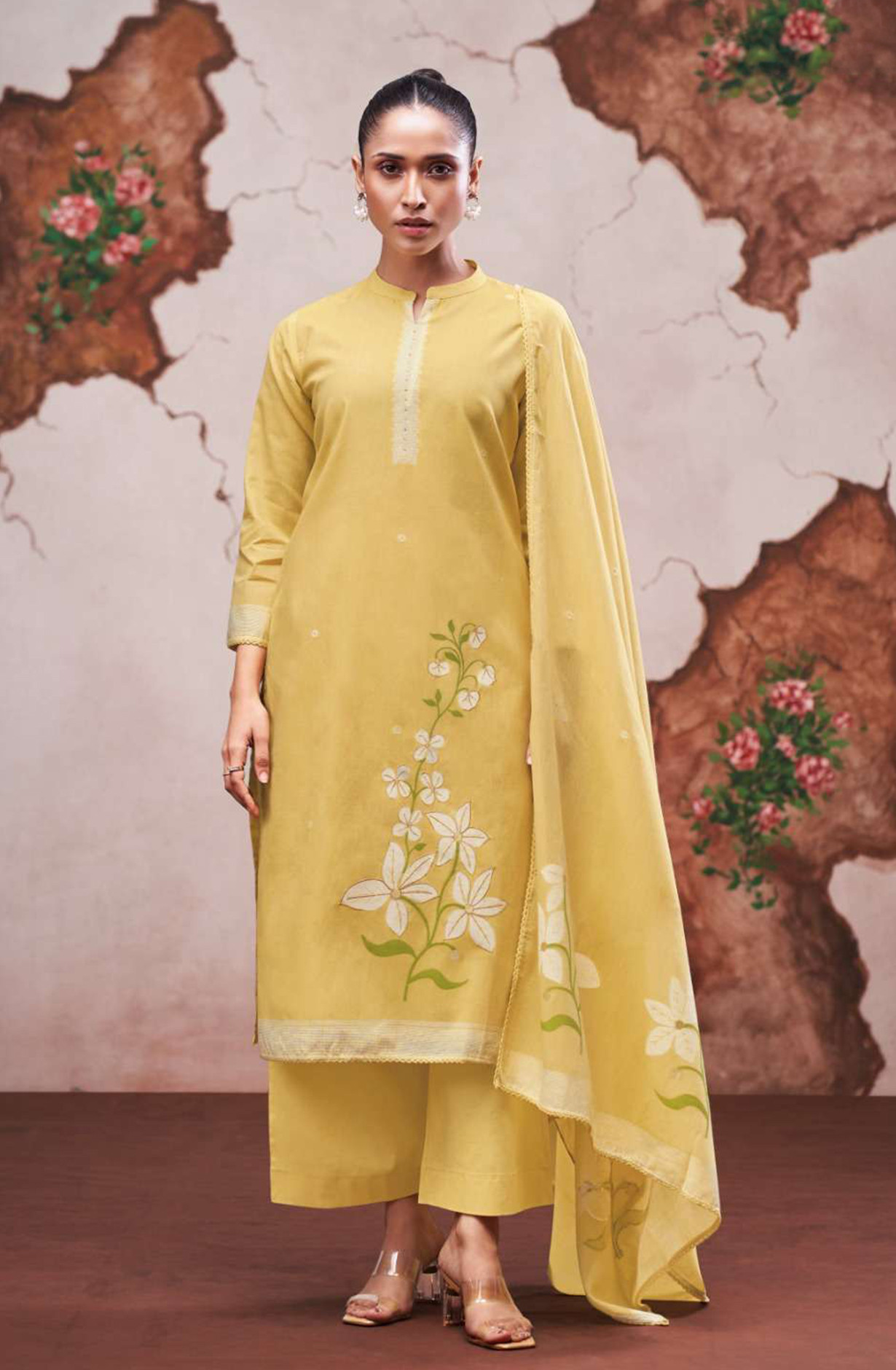 Yellow Premium cotton jacquard Unstitched Suit Set with Dupatta - PIYS4775B