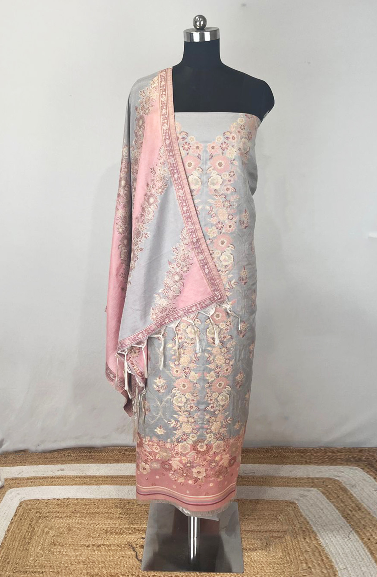 Grey Cotton Silk Unstitched Suit Set with Dupatta - 131-SUMCOT1110