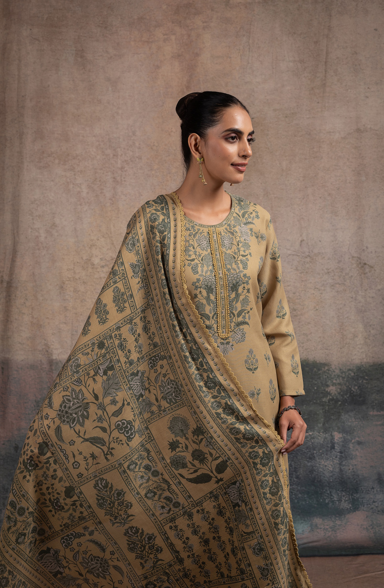 Mustard Pashmina Digital Printed Suit Set with Dupatta - SUF2136C