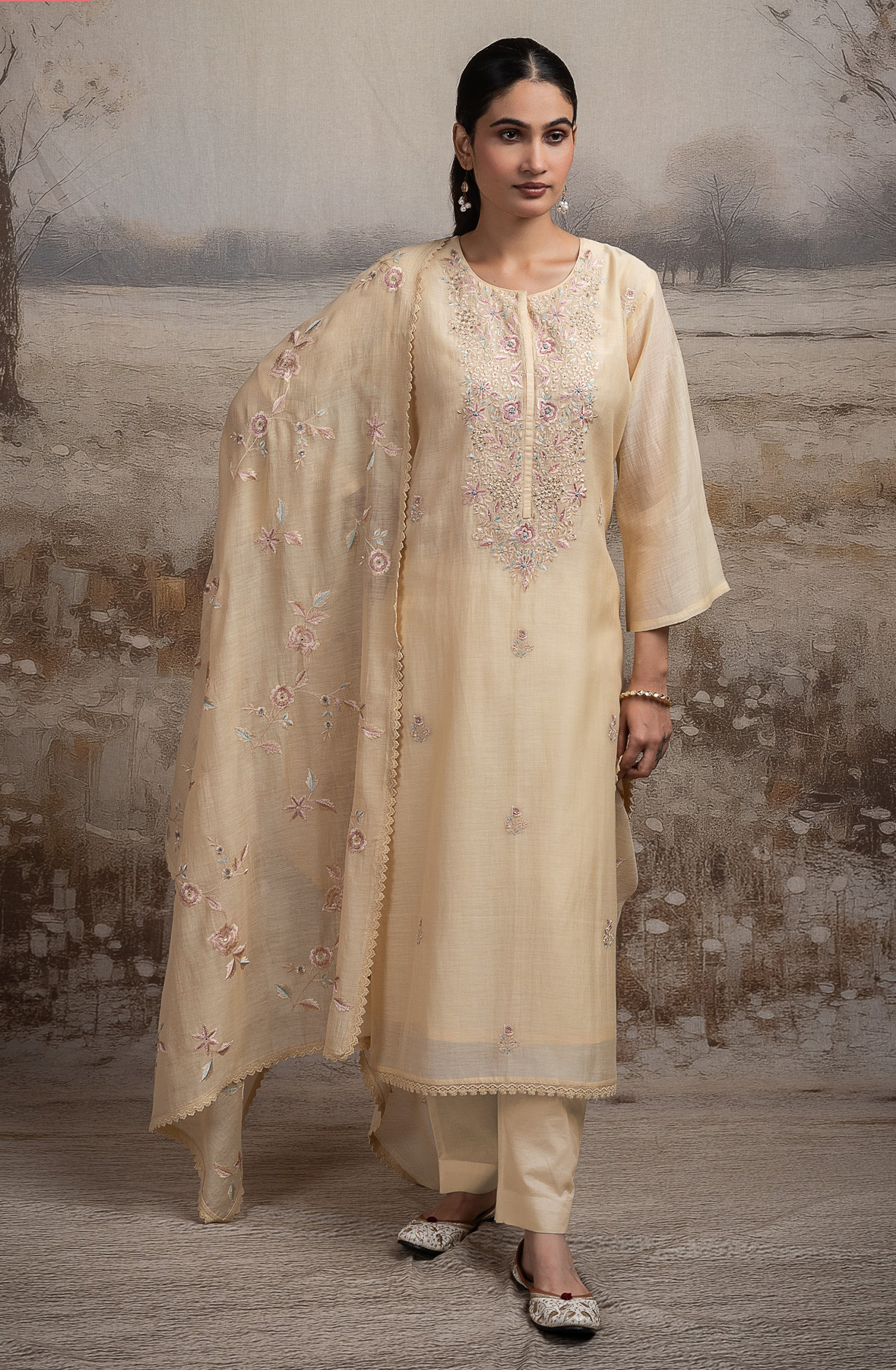 Lemon Pure mul chanderi Suit Set with Dupatta - R157-SPR2591B