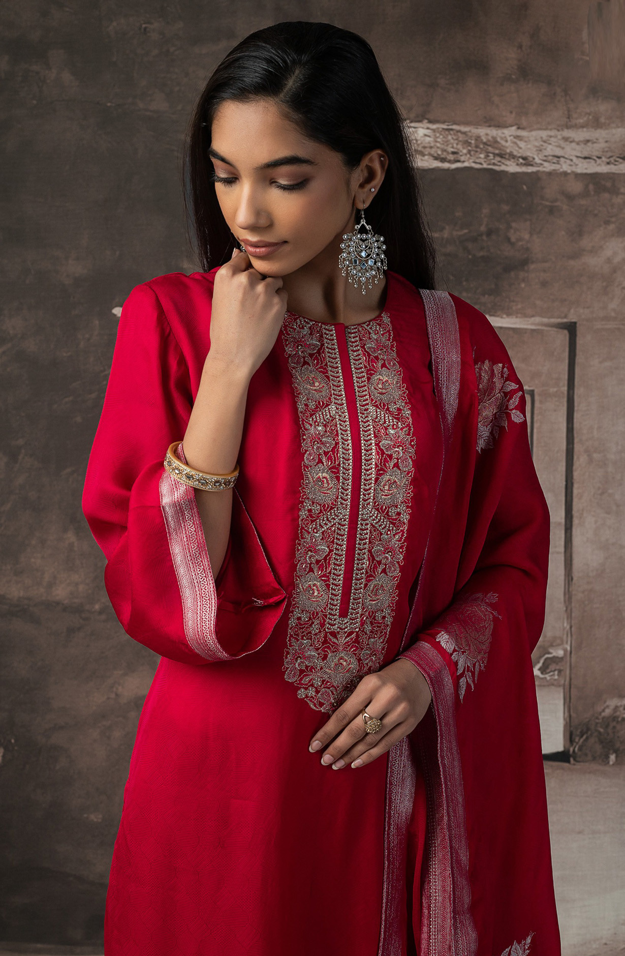 Rani Silk Jacquard Suit Set with Silk Dupatta - R157-SPR2534C