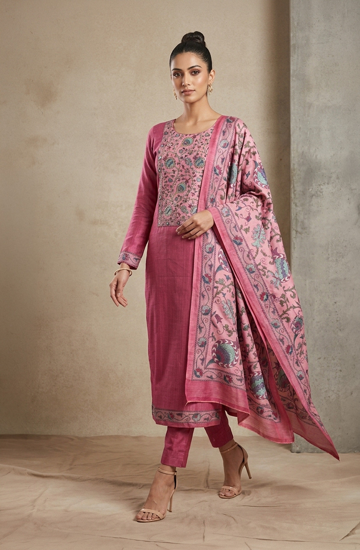 Pink Chanderi Silk Unstitched Suit Set with Beautiful Dupatta - 944-1375A