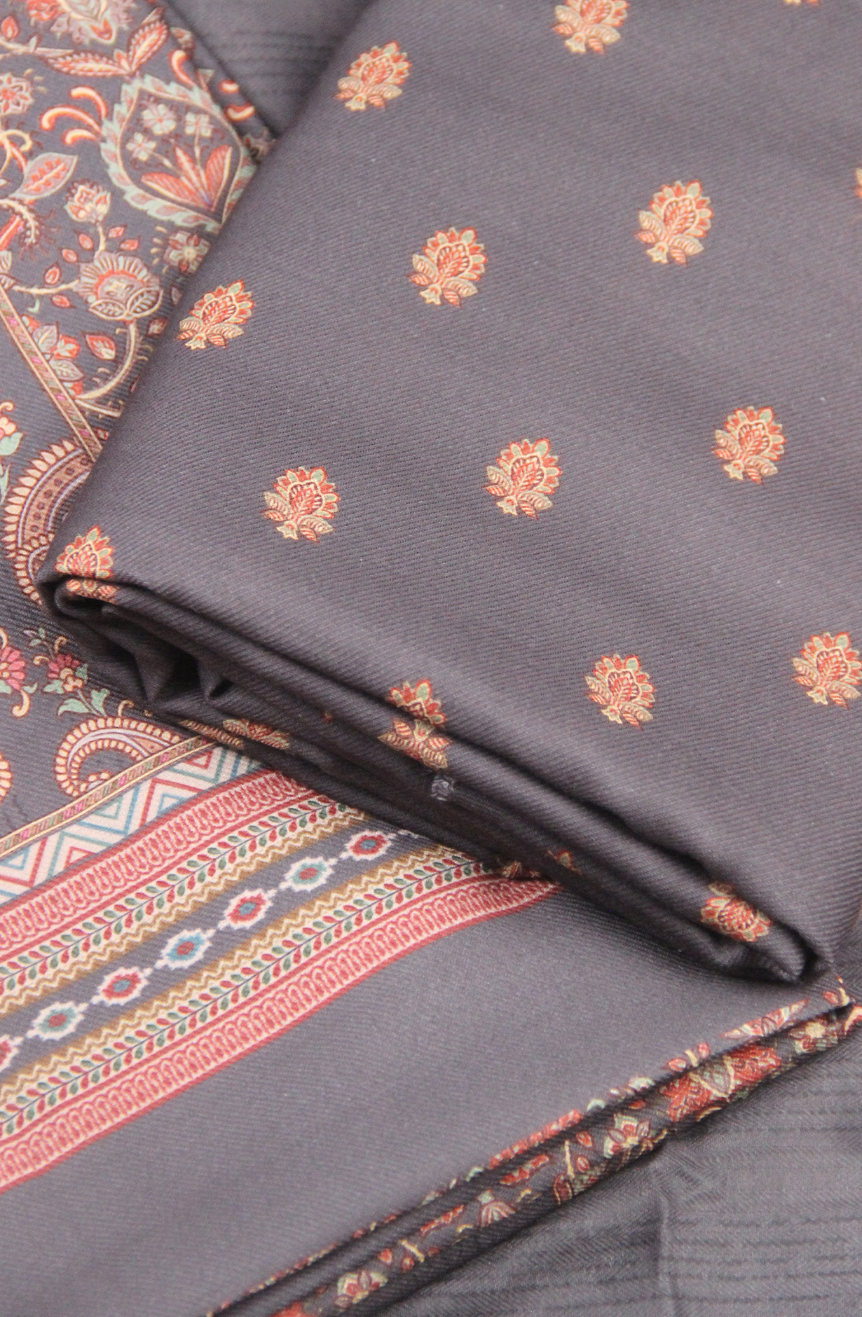 Grey Printed Spun Salwaar Suit with Shawl- ZAA1437B