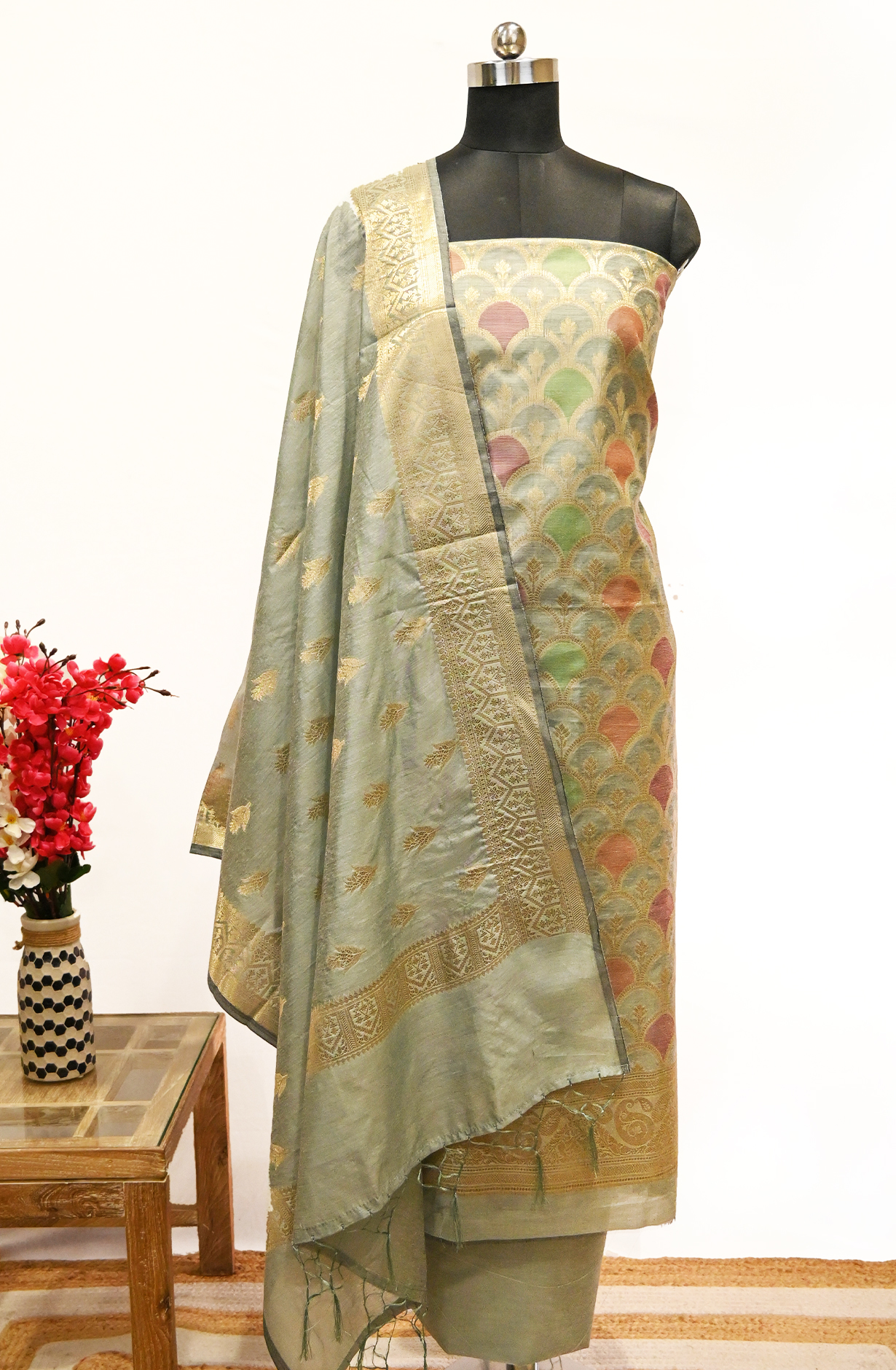 Sea Green Banarsi Suit Set with Dupatta - 1021-NMRMULTI-2C