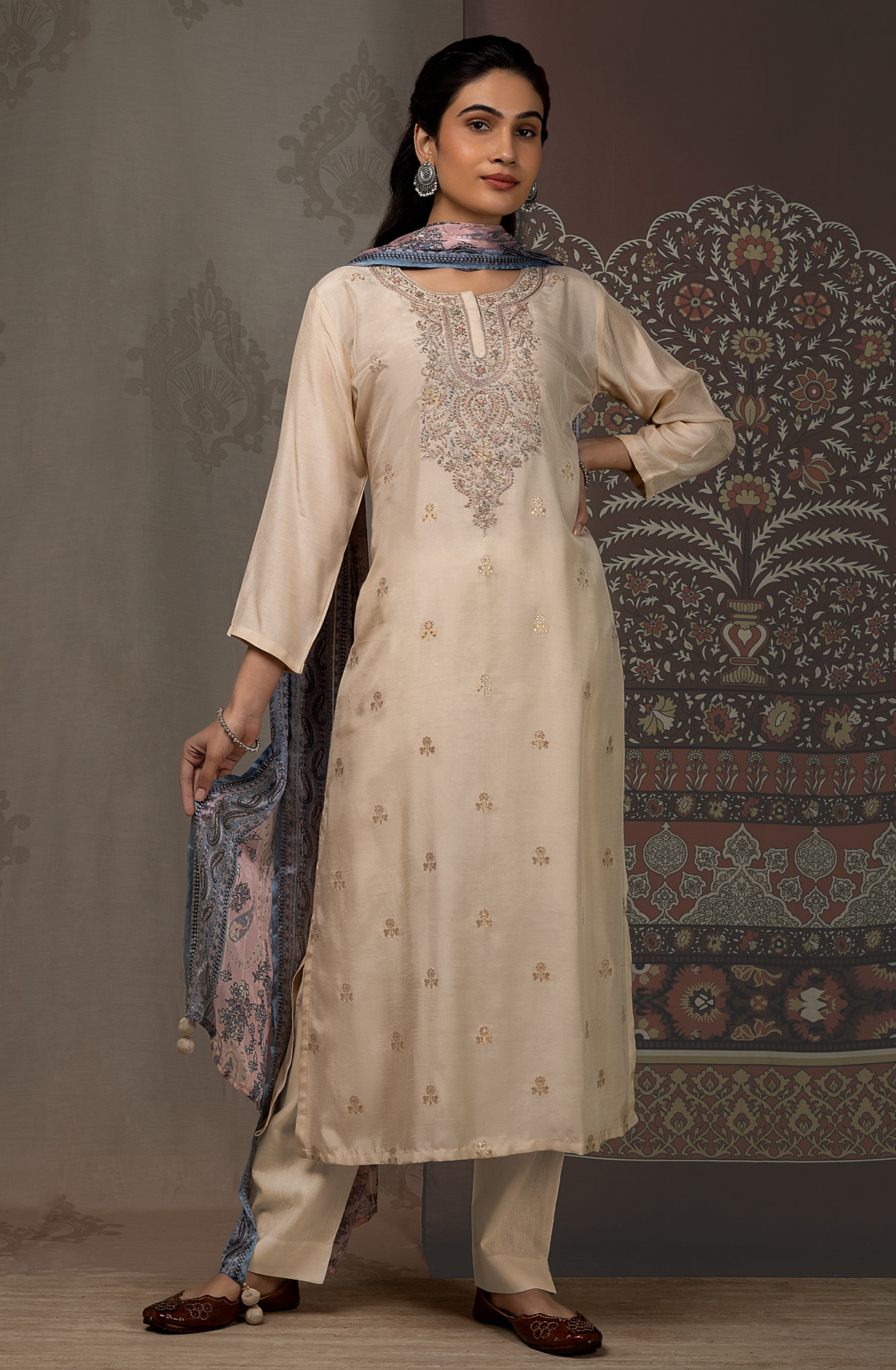 Cream Designer Festive Wear Muslin Salwar Kameez - R157-SPR1477A