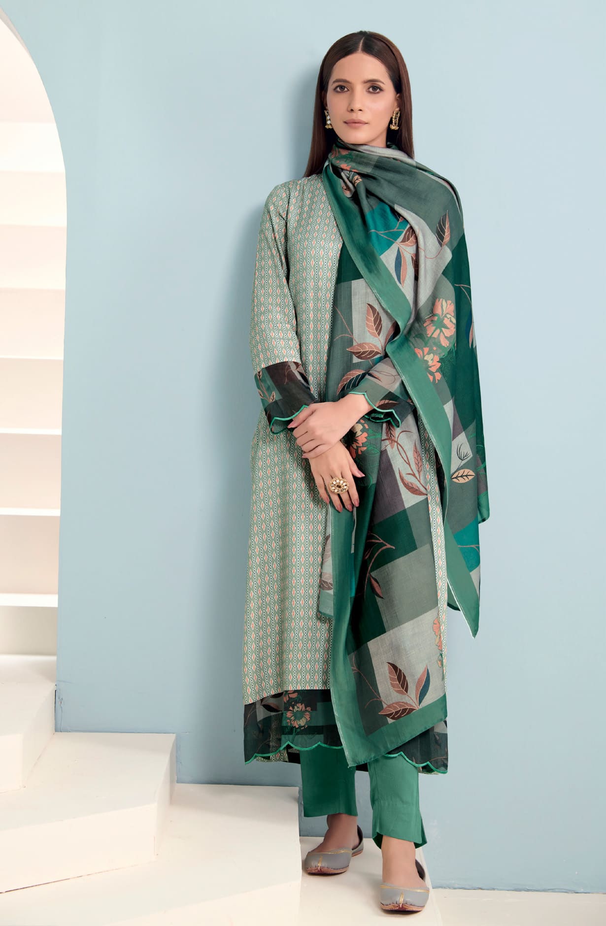 Sea Green Cotton Digital Printed Salwar Dress Material - LAK5570