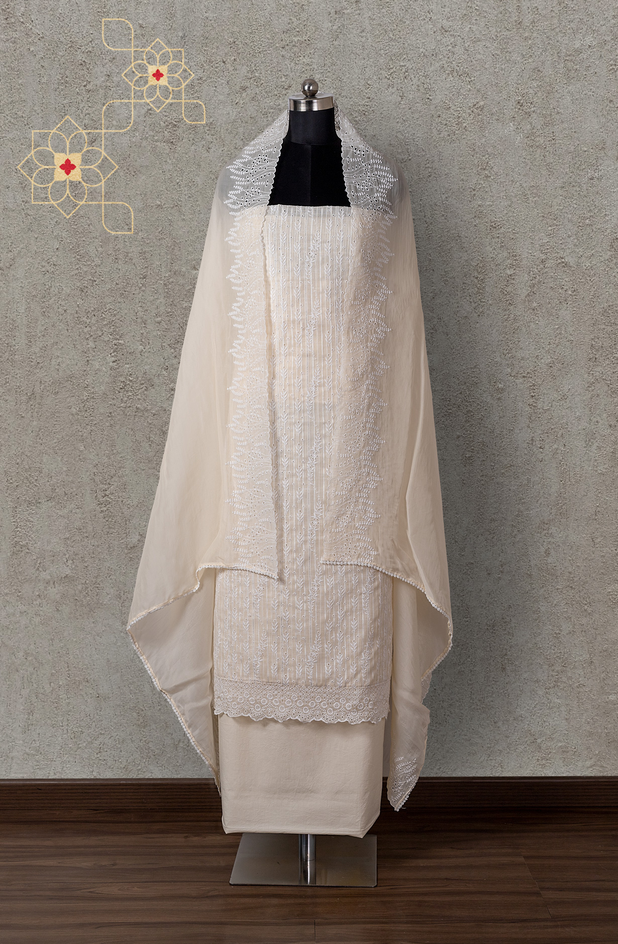 Fawn Linen Beautiful Embroidered Suit with Organza Dupatta - VAR1201C