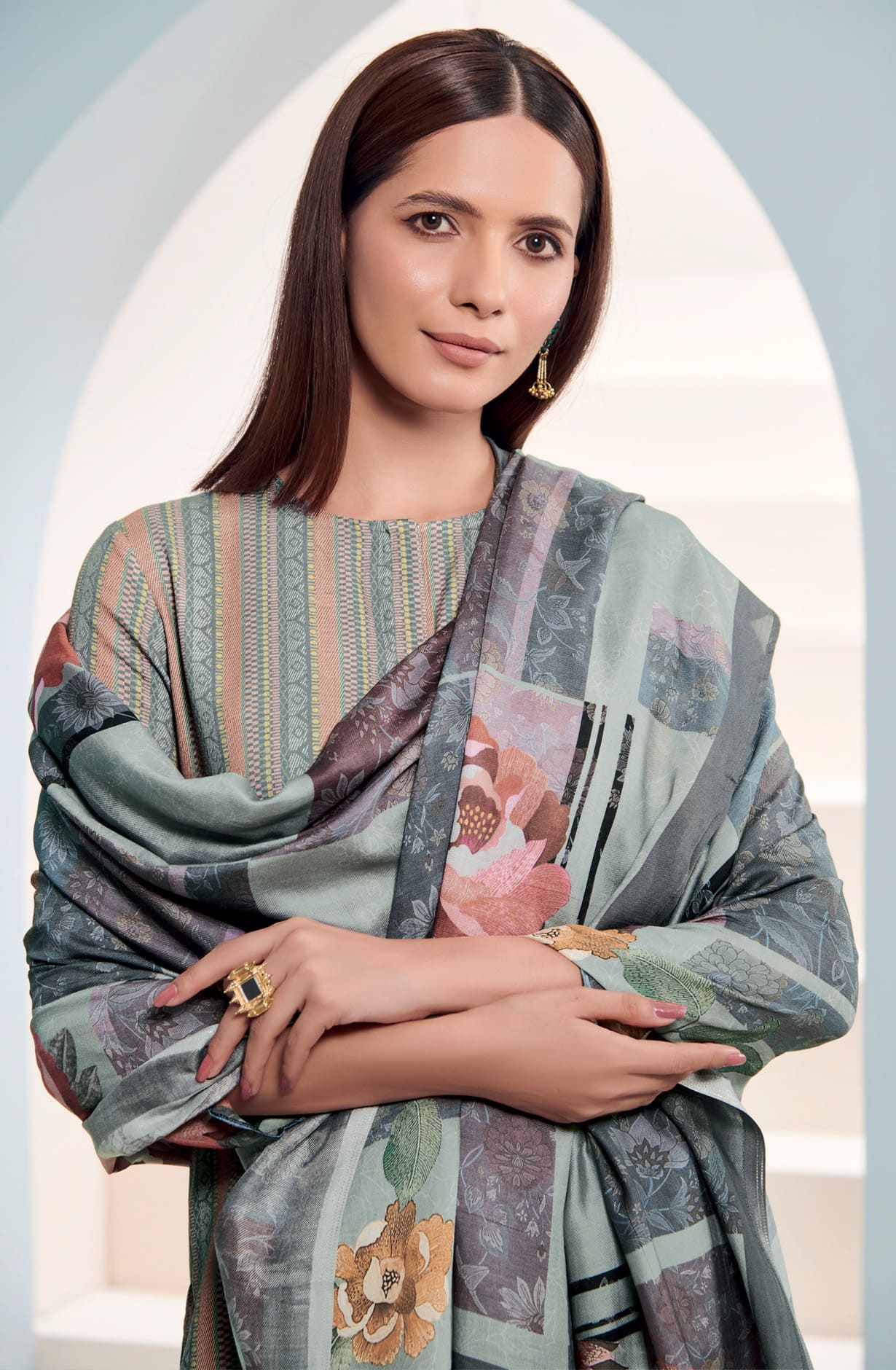 Multi-coloured Cotton Digital Printed Salwar Dress Material - LAK5512