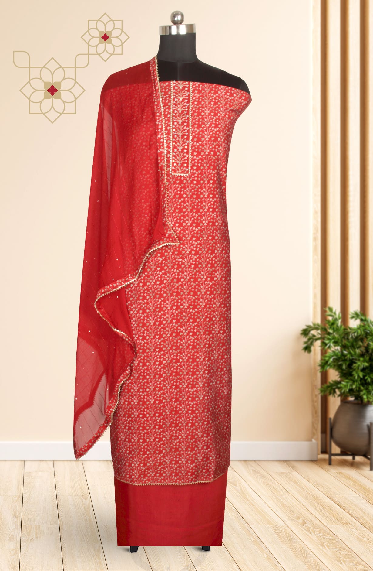 Maroon Modal Silk Unstitched Salwar Kameez with Chiffon Dupatta - 912-YRT09713B
