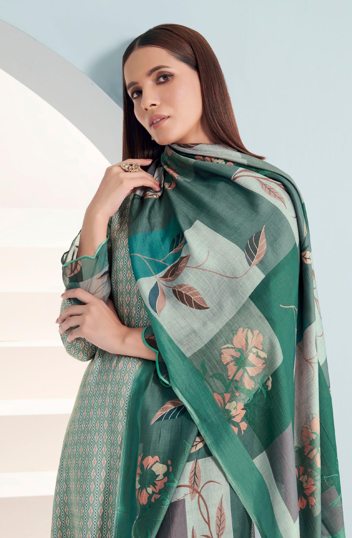Sea Green Cotton Digital Printed Salwar Dress Material - LAK5570